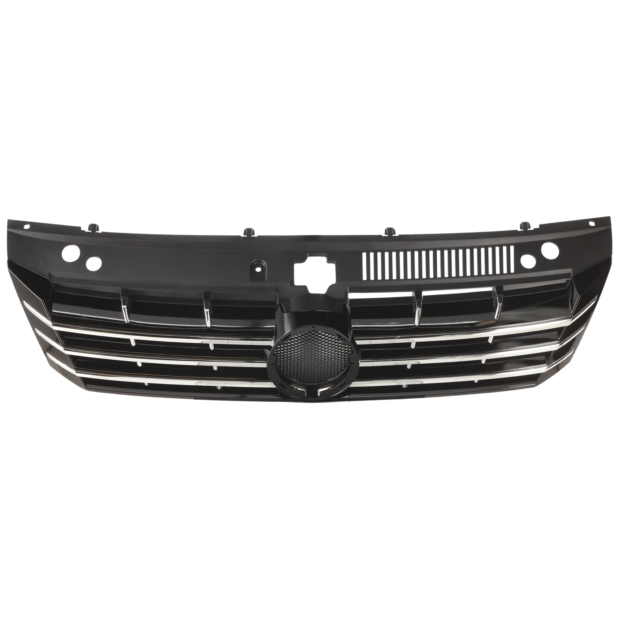 AM PASSAT 12-15 GRILLE Textured Black Shell Silver Black Insert w Chrome Molding SKU RV07010017 Partslink VW1200155 OEM 561853651BOQE