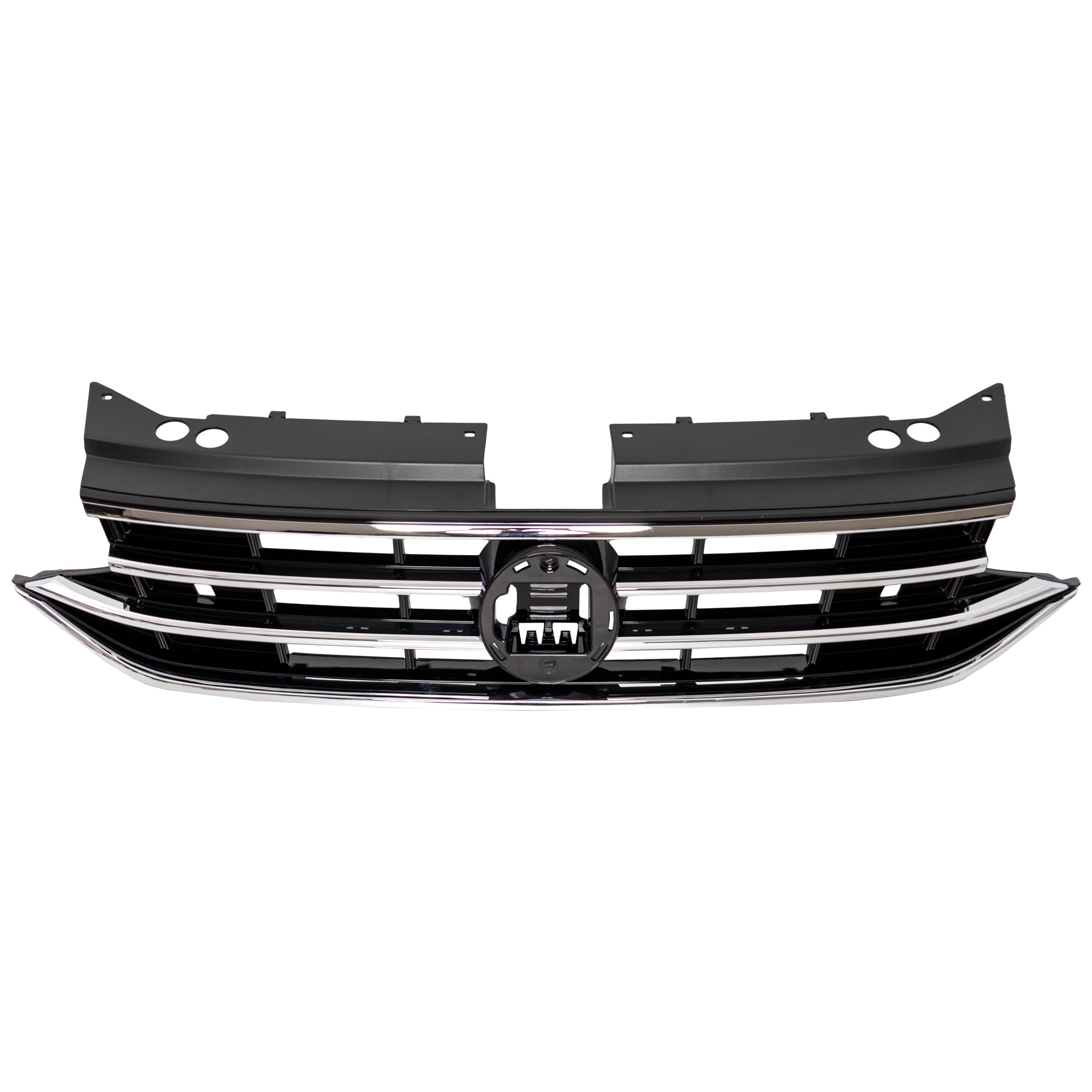 AM TIGUAN 22-23 GRILLE Painted Black Shell and Insert w Chrome Molding Comfortline S SE Trendline Models w o Light Bar CAPA SKU RV07010027Q Partslink VW1200182C OEM 5NN853651SZLL