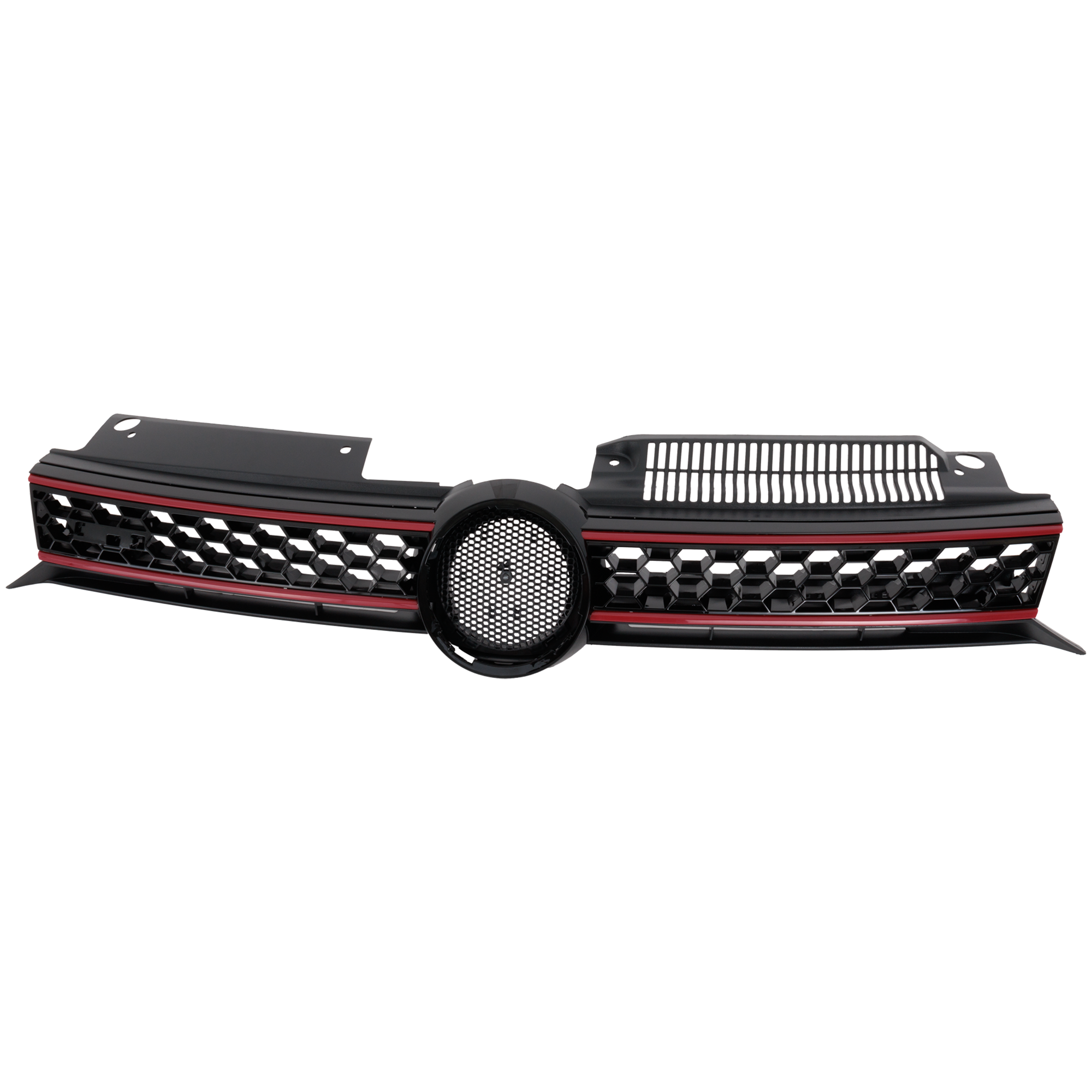 AM GTI 10-14 GRILLE Textured Black Shell and Insert w Red Molding w o Emblem SKU RV07010029 Partslink VW1200158 OEM 5K0853651AKATK