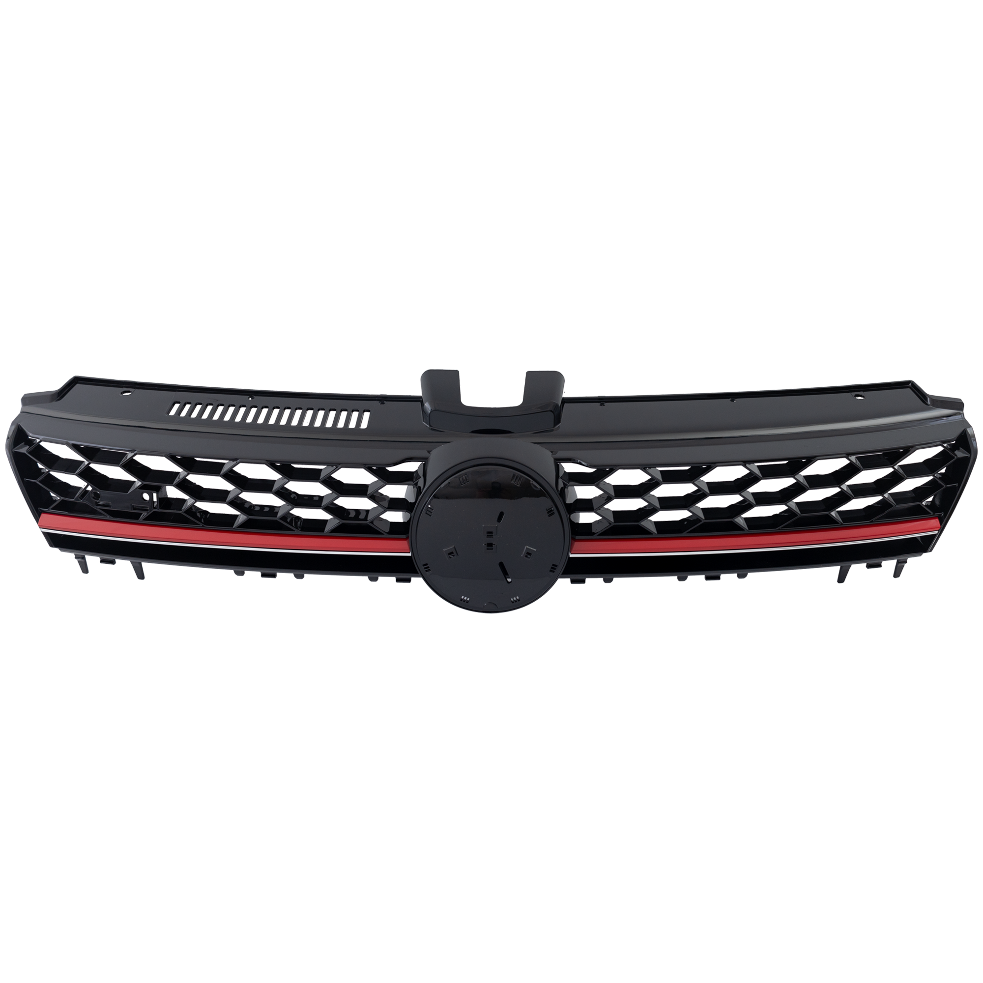 AM GTI 15-17 GRILLE Painted Black Shell with Primed Insert w Red Molding w Xenon Lamps SKU RV07010030 Partslink VW1200163 OEM 5G0853651AJBTU PFM