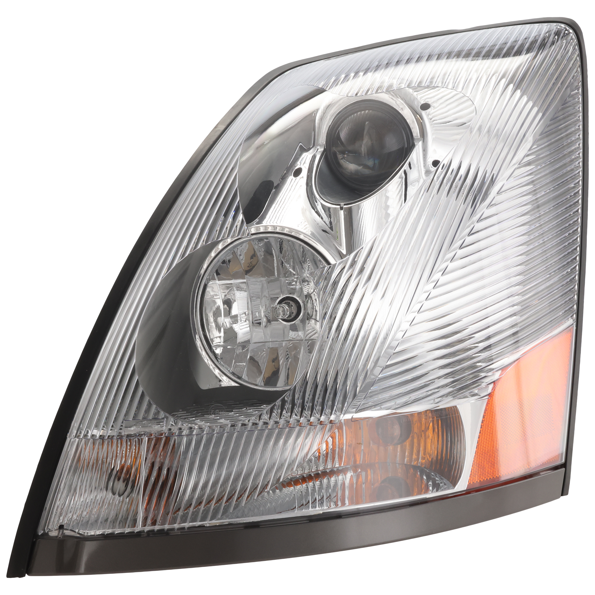 AM VOLVO HD VT SERIES 06-10 HEAD LAMP LH Assembly Halogen Chrome w Non Protruding Lens SKU RV10010054A HD Partslink VO2502155 OEM 82329590