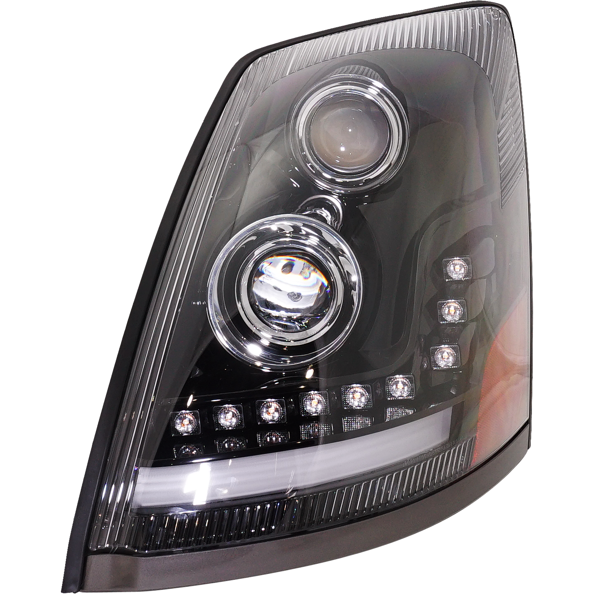 AM VOLVO HD VNL VNM 04-17 PROJECTOR HEAD LAMP LH Assembly LED Black Interior w LED Daytime Running Light SKU RV10360002 HD OEM 82329124 PFM