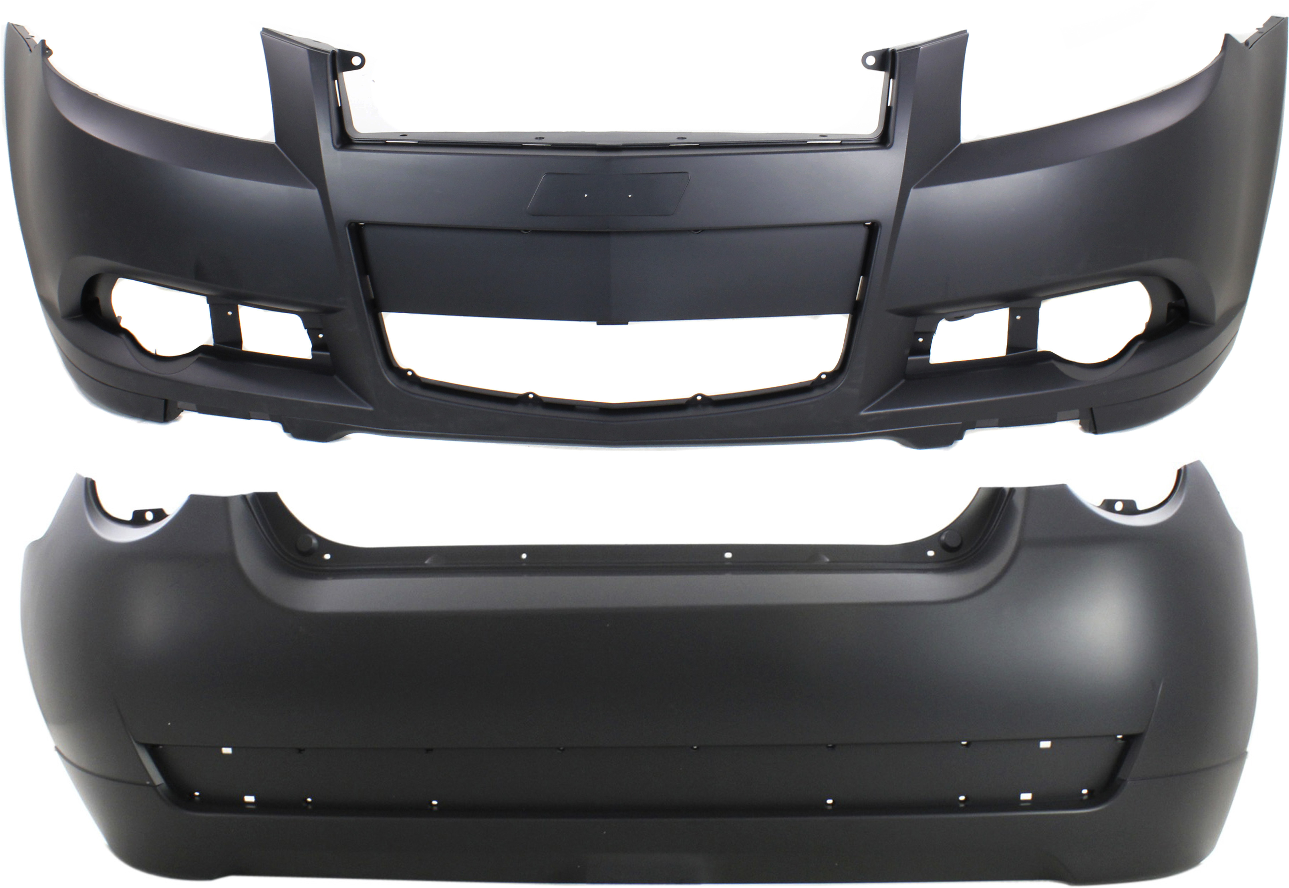 AM AVEO5-09-11 FRONT AND REAR BUMPER COVER Primed SKU SET 0REPCV010319P 2 Partslink GM1000900 GM1100844 OEM 96808139-96808268