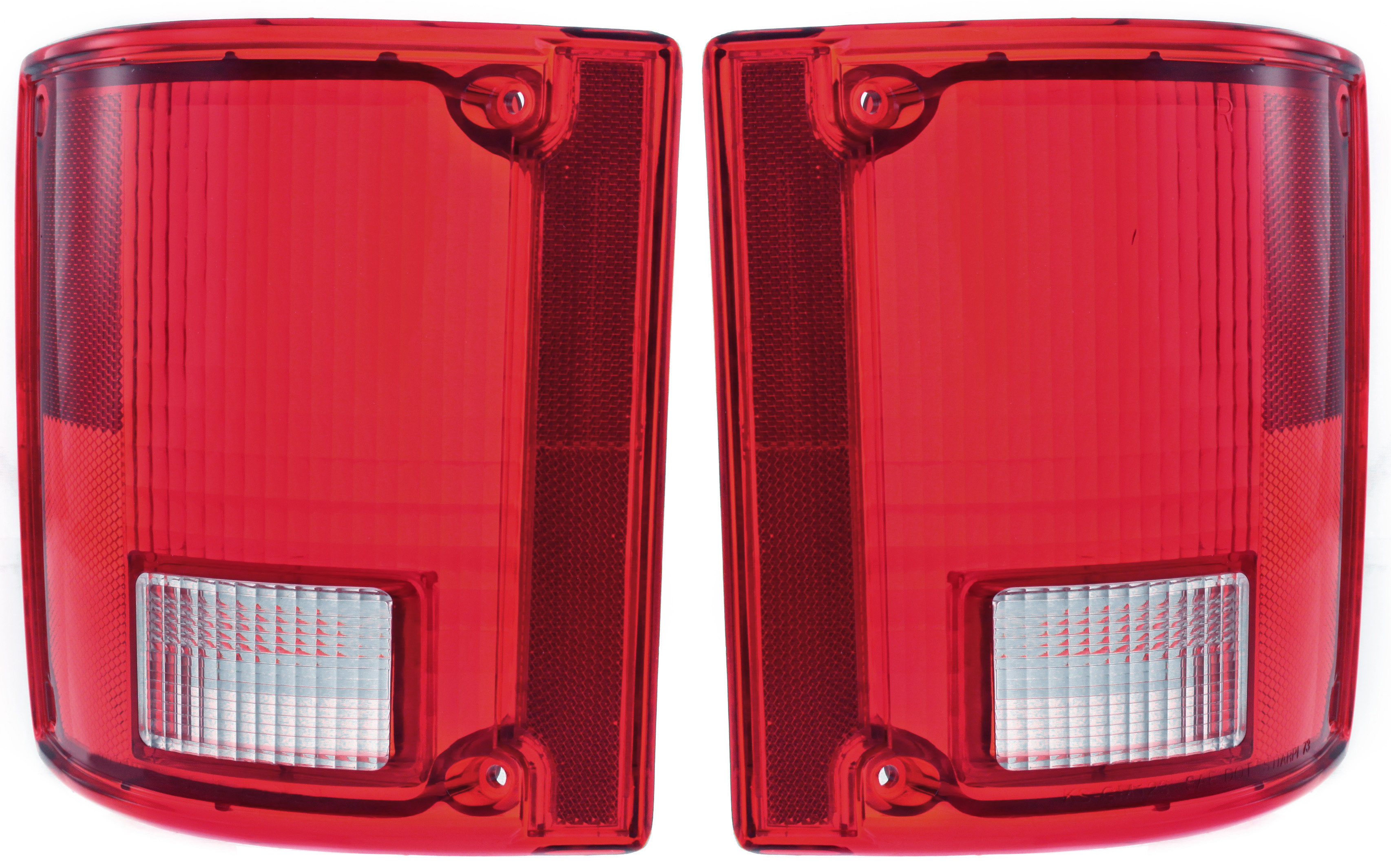 AM C K PICKUP 73-91 TAIL LAMP LENS RH and LH w o Chrome Trim SKU SET 11-1282-02 Partslink GM2808111 GM2809111 OEM 5965775-5965776