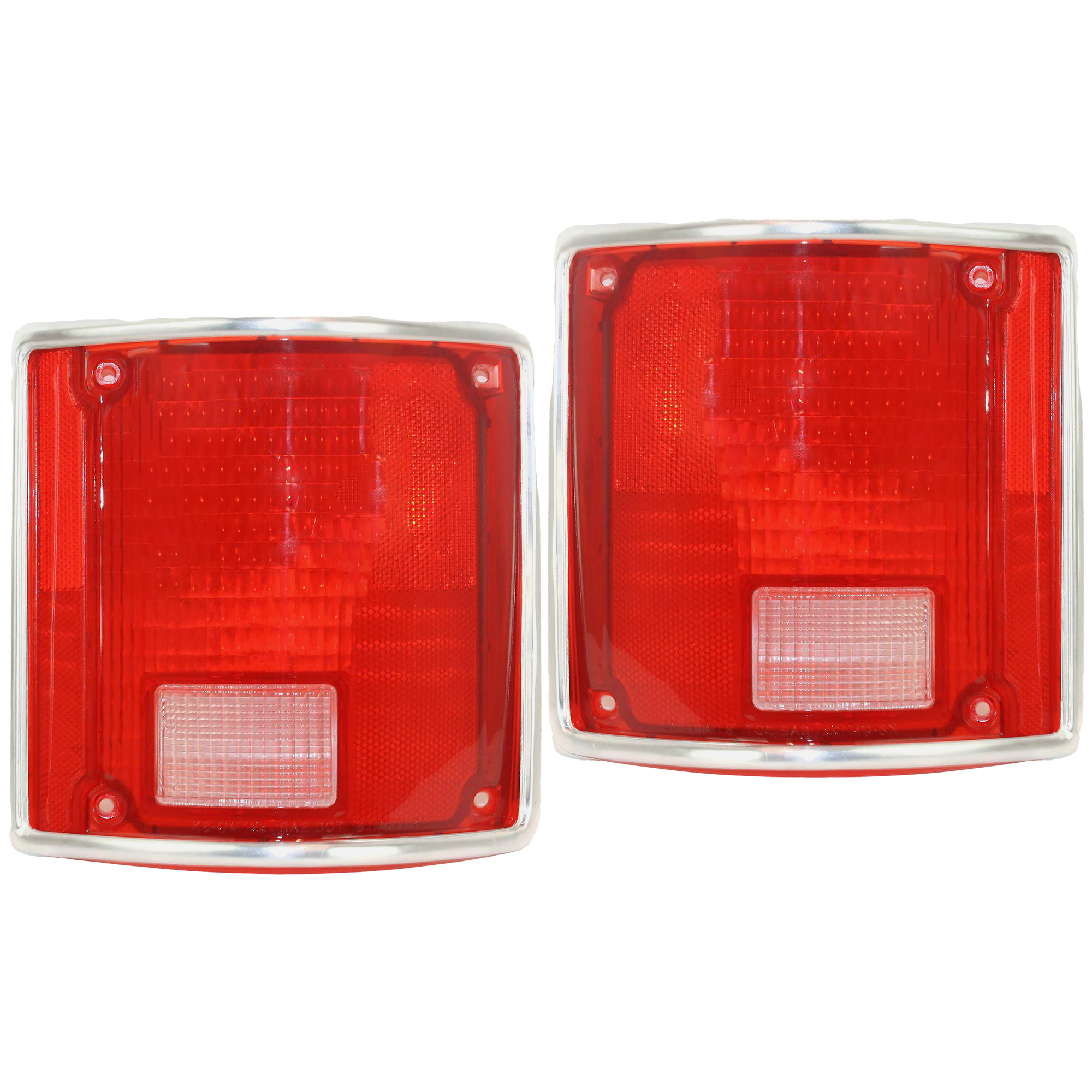 AM SUBURBAN 73-91 TAIL LAMP LENS RH and LH w Chrome Trim SKU SET 11-1282-09 Partslink GM2801122 GM2800122 OEM 5968330-5968329