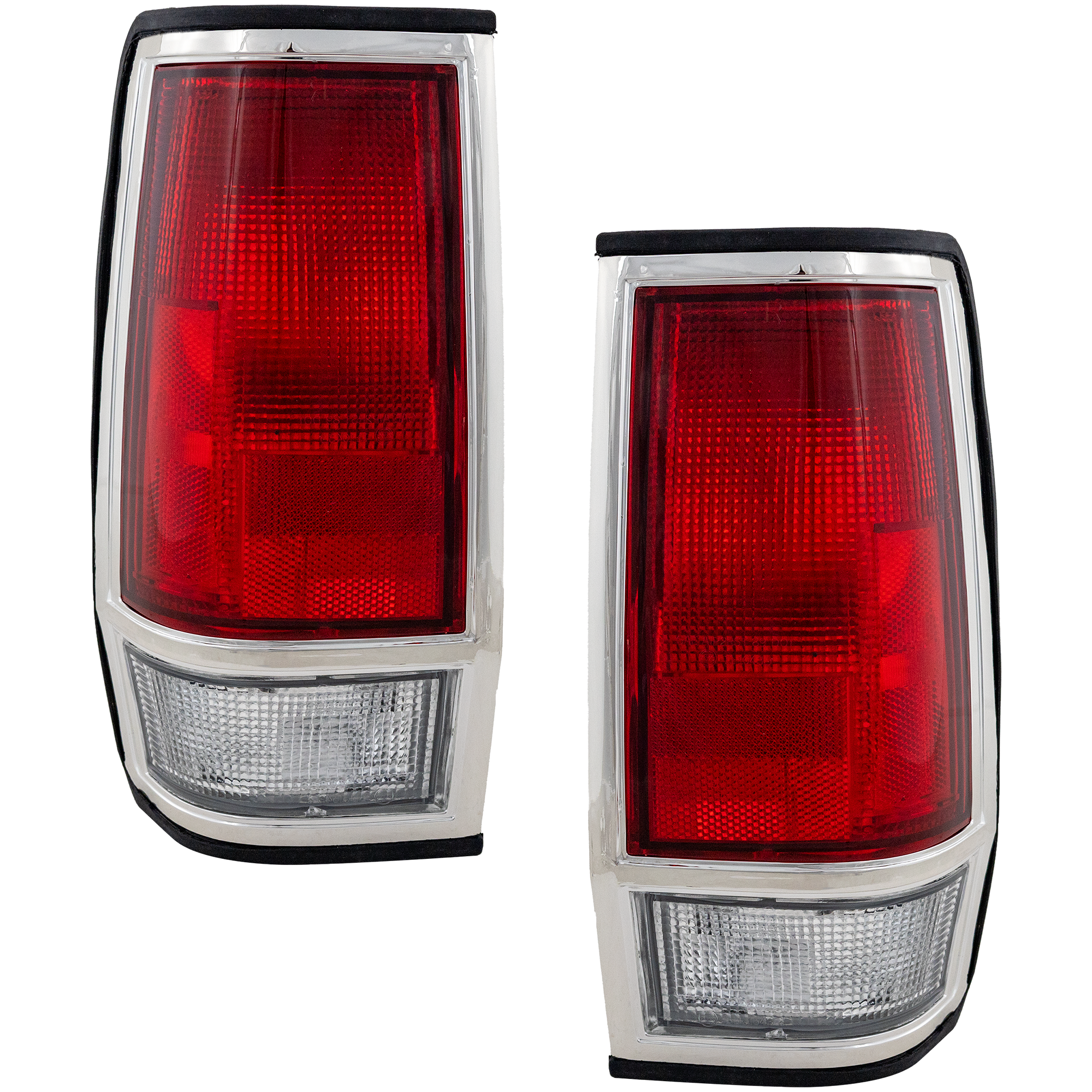 AM NISSAN 720-85-86 TAIL LAMP RH AND LH Lens and Housing Halogen w Chrome Trim SKU SET 11-1643-09 Partslink NI2809101 NI2808101 OEM 2655480W00-2655980W00