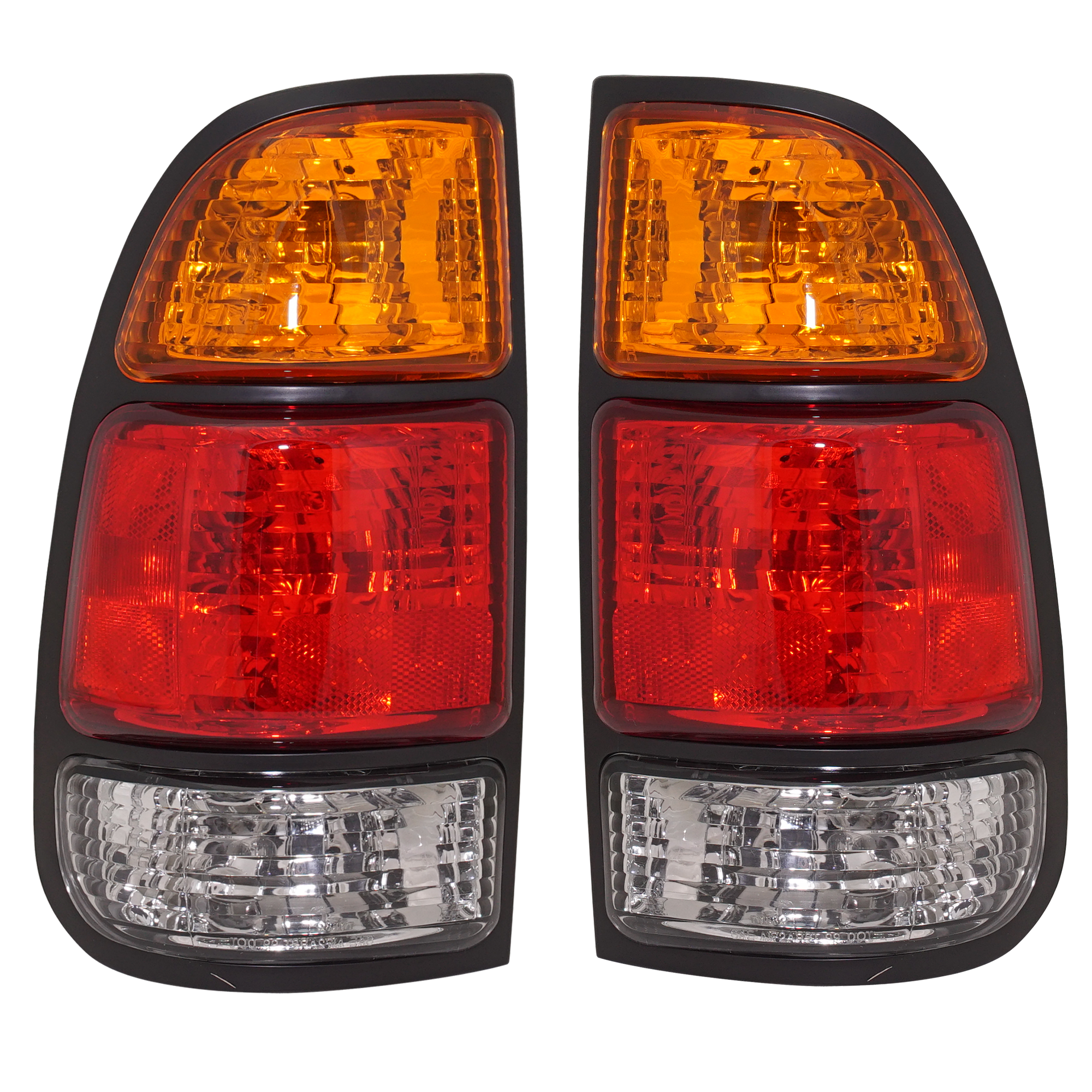 AM TUNDRA 00-05 TAIL LAMP RH AND LH Assembly Amber Clear Red Lens w Standard Bed Regular and Access Cab SKU SET 11-5265-00 Partslink TO2801129 TO2800129 OEM 815500C010-815600C010