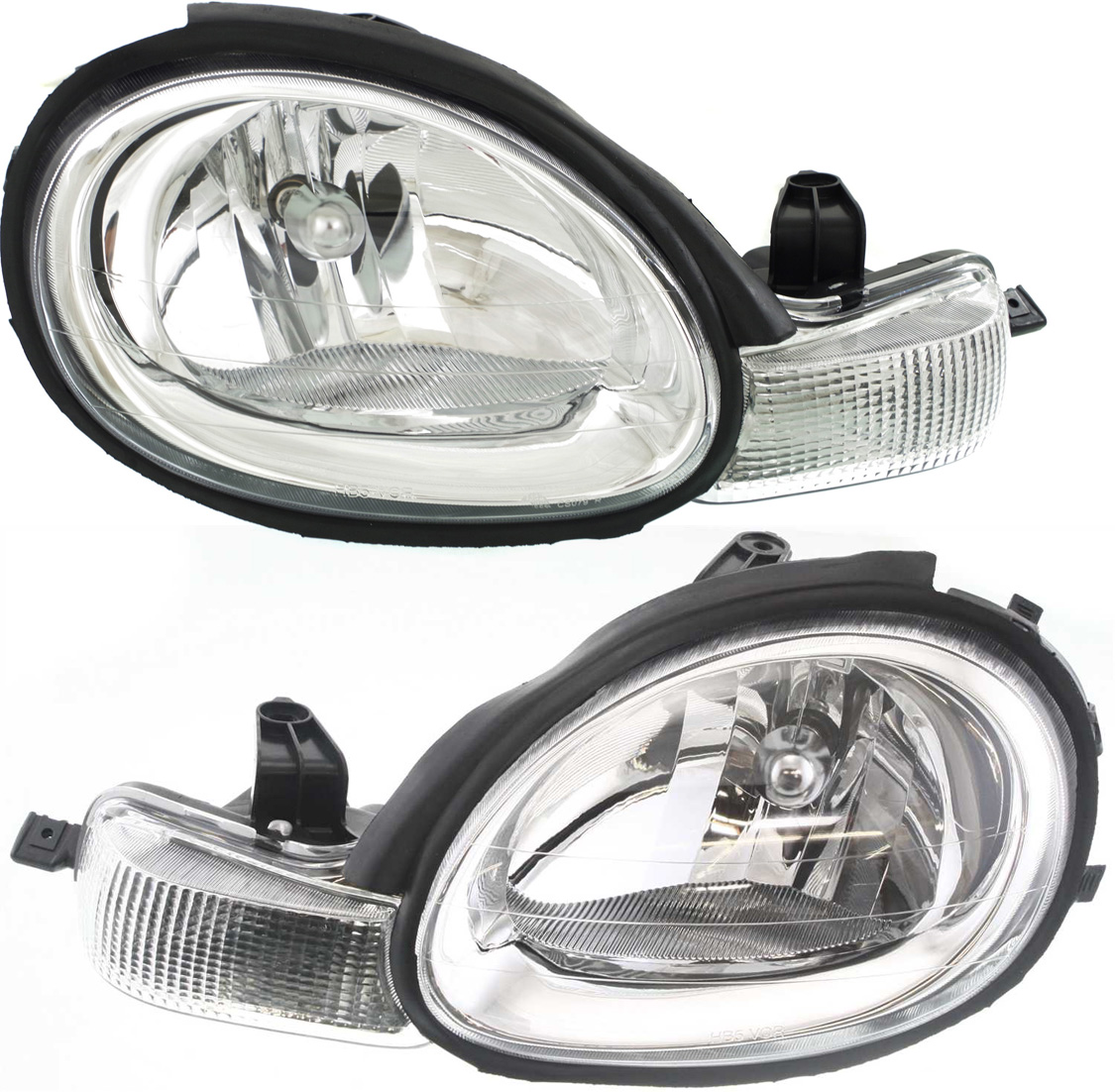 AM NEON 00-02 HEAD LAMP RH AND LH Assembly Halogen Chrome Interior SKU SET 20-5689-09 Partslink CH2503124 CH2502124 OEM 5288508AH 5288509AH