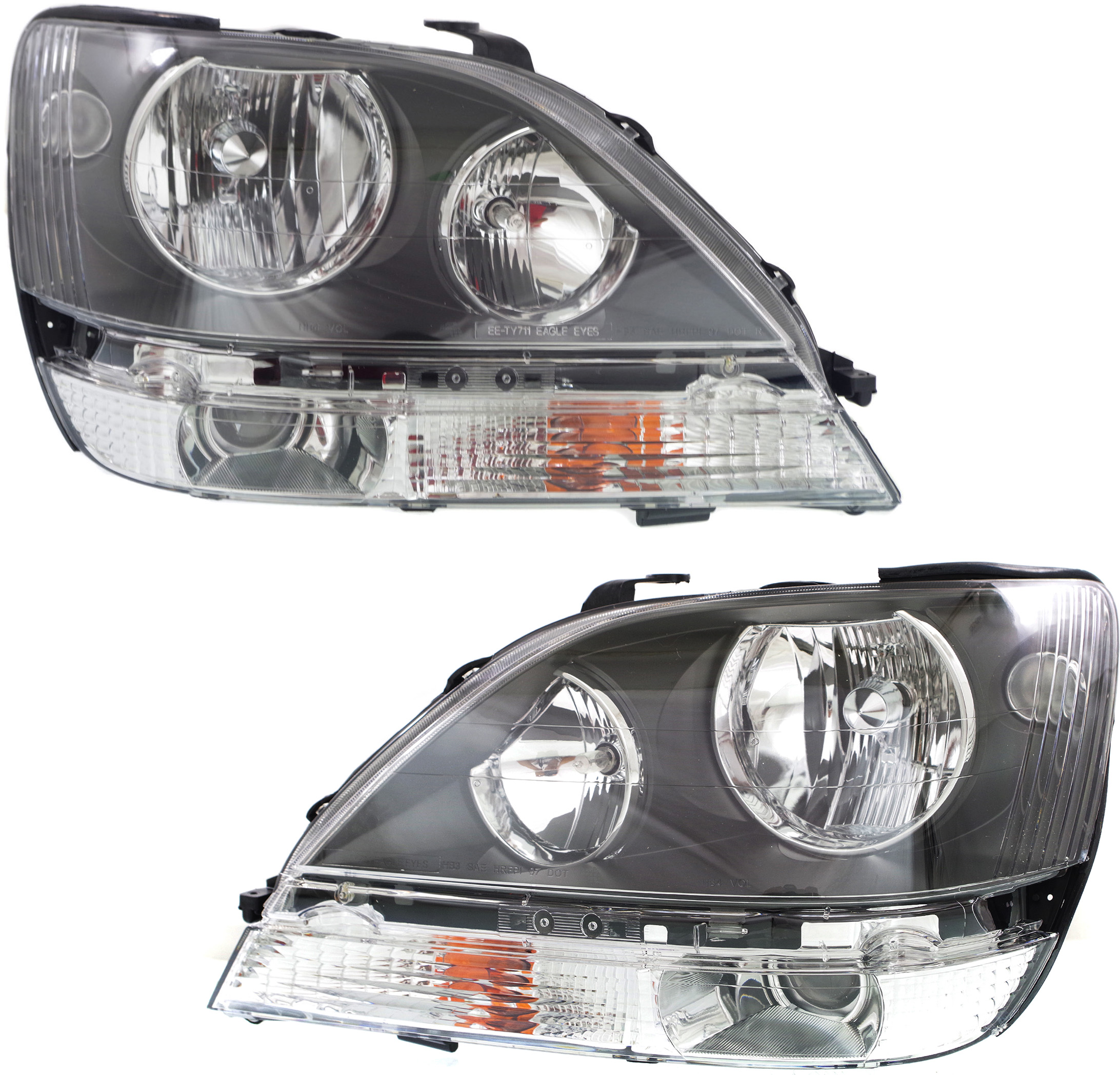 AM RX300-99-00 HEAD LAMP RH AND LH Assembly Halogen Black Interior SKU SET 20-5807-00 Partslink LX2502103 LX2503103 OEM 8115048031-8111048031