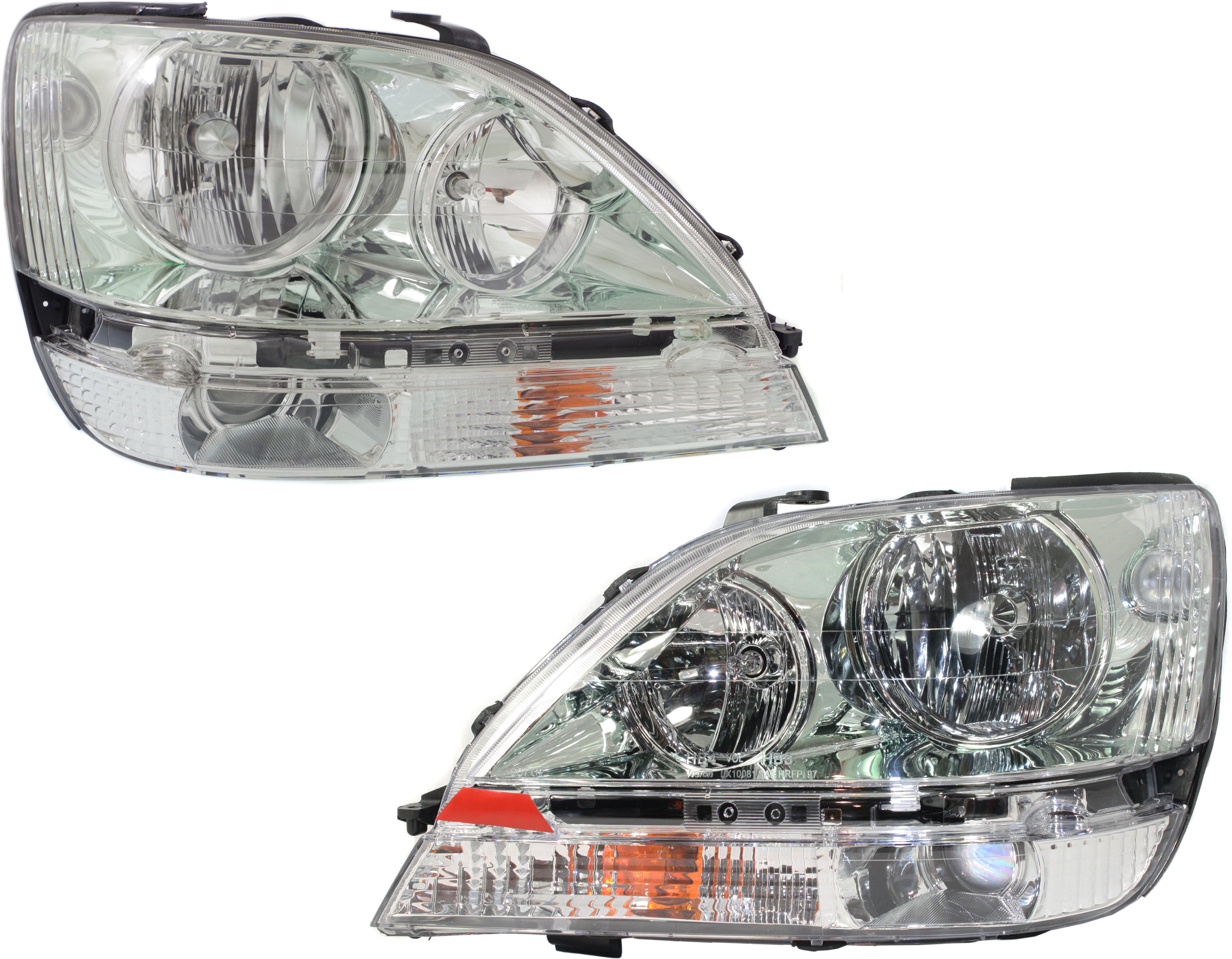 AM RX300-01-03 HEAD LAMP RH AND LH Assembly Halogen Chrome Interior SKU SET 20-5807-90 Partslink LX2502104 LX2503104 OEM 8115048080-8111048080
