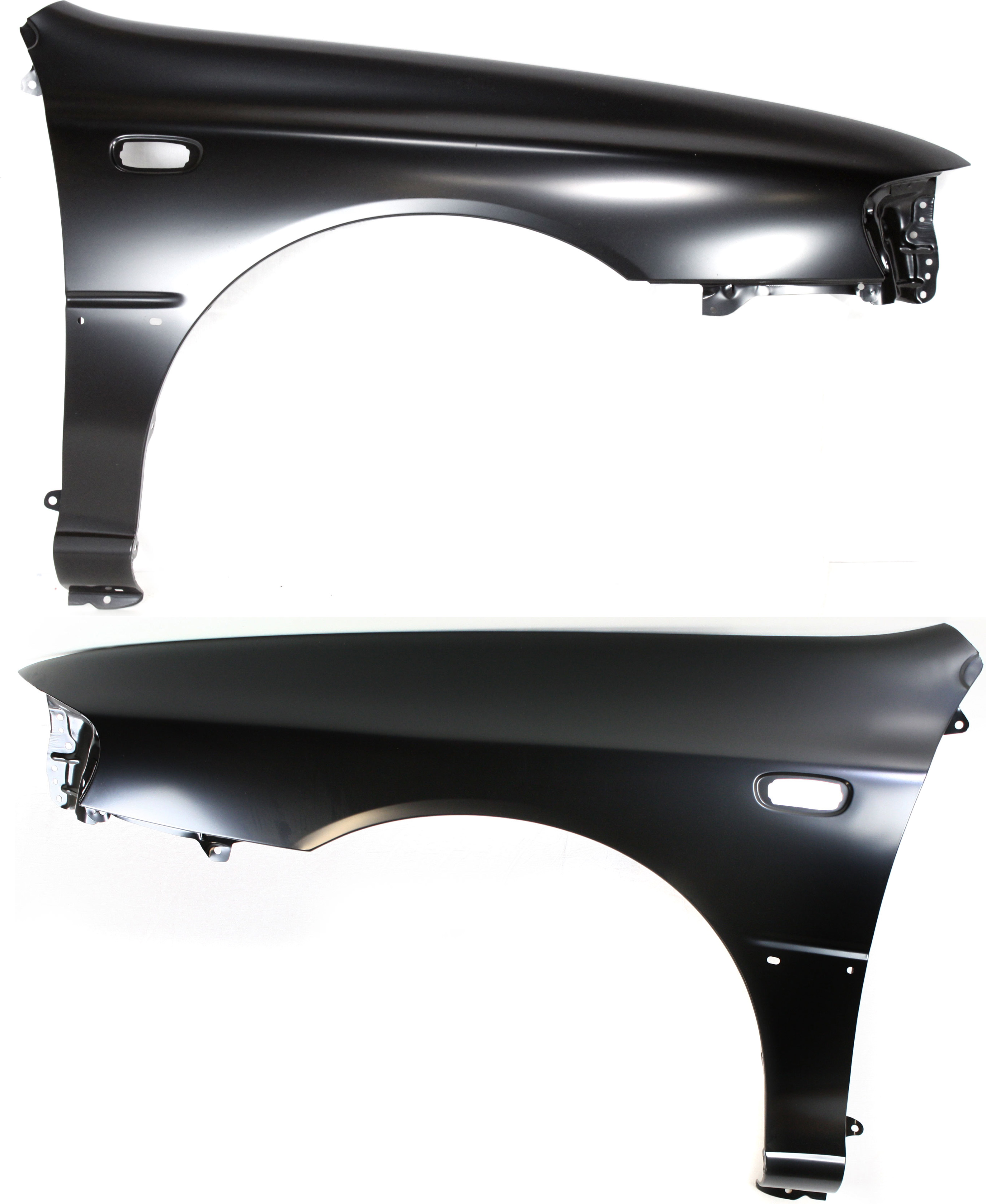 AM IMPREZA 98-01 FRONT FENDER RH AND LH Primed RS Model Coupe w Side Lamp Holes SKU SET 2553-1 Partslink SU1241117 SU1240117 OEM 57110FA040-57110FA050