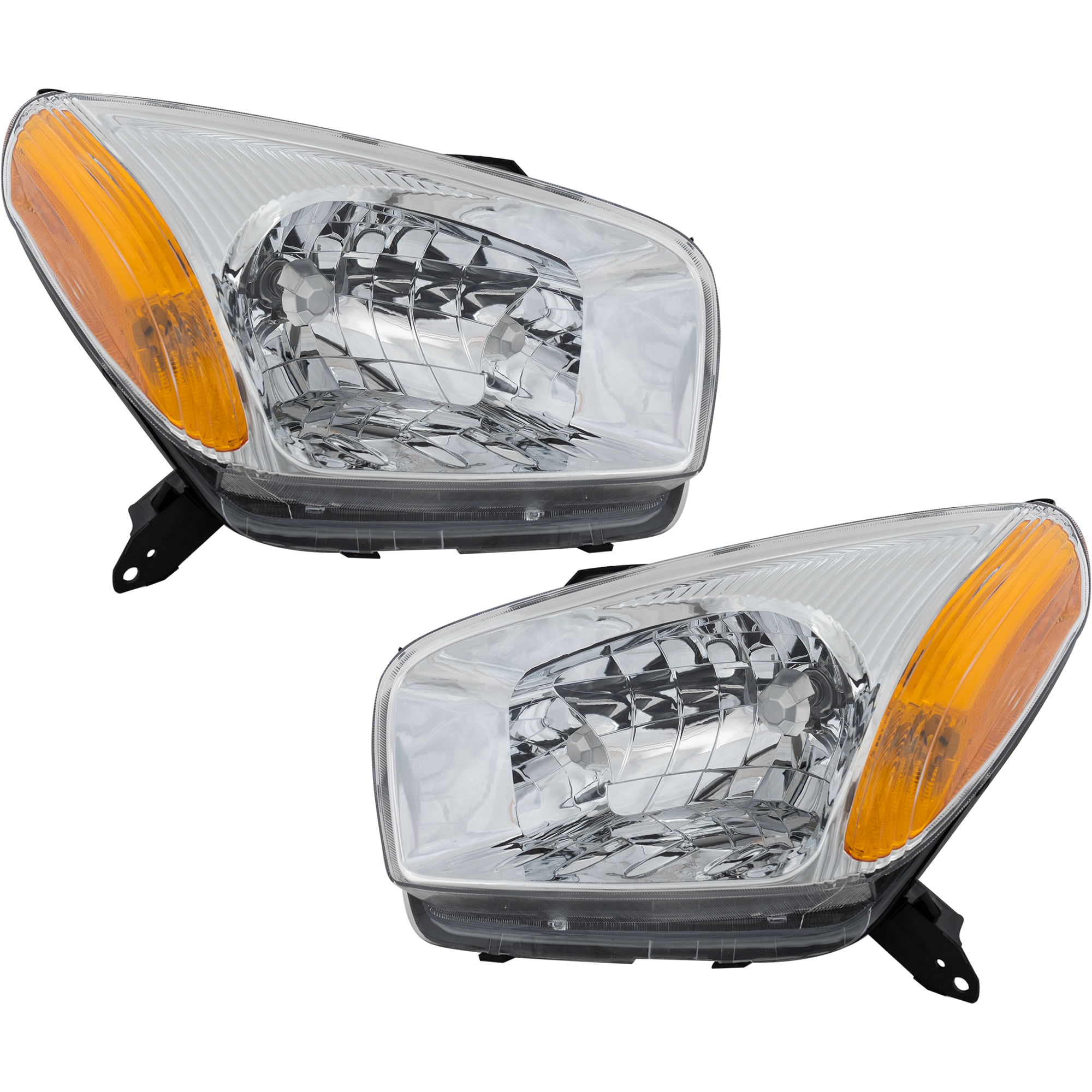 AM RAV4-01-03 HEAD LAMP RH AND LH Assembly Halogen Chrome Interior w o Sport Package SKU SET 3121153RAS Partslink TO2502143 TO2503143 OEM 8115042190-8111042190
