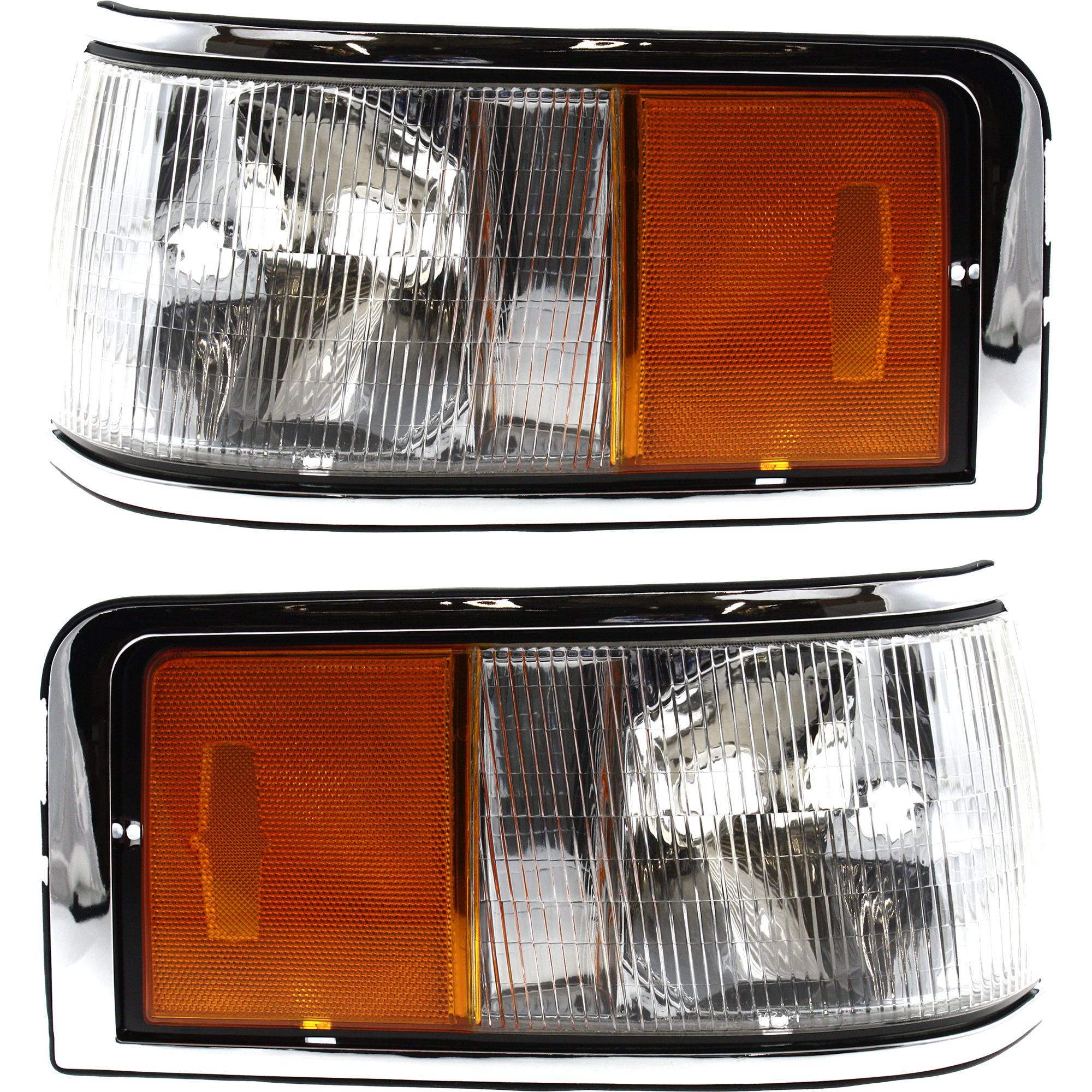 AM TOWN CAR 9-94 CORNER LAMP RH and LH Set of 2 Lens and Housing SKU SET 3311543RUS Partslink FO2550131 FO2551131 OEM FOVY15A201A FOVY15A201B