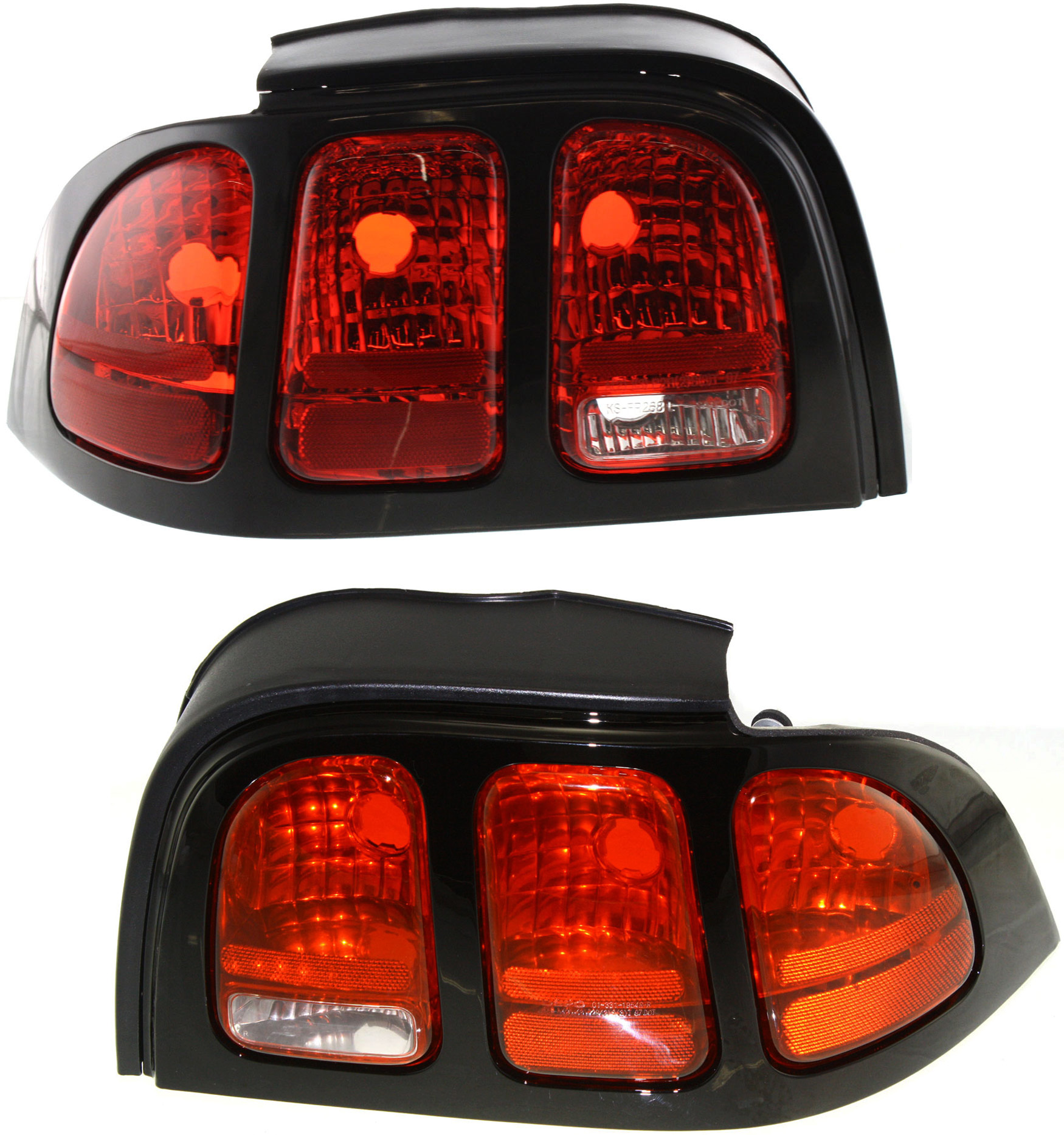 AM MUSTANG 96-98 TAIL LAMP RH AND LH Lens and Housing Rim w o Painted SKU SET 3311954RUS Partslink FO2800142 FO2801142 OEM F7ZZ13405CA F7ZZ13404CA