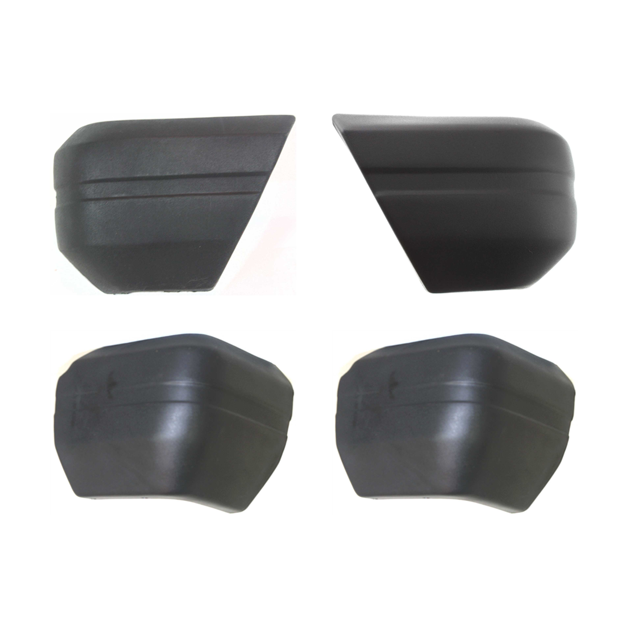 AM WAGONEER 84-90 CHEROKEE 84-96 FRONT AND REAR BUMPER END RH AND LH Set of 4 Textured w o Tire Mount Holes SKU SET 5083 A Partslink CH1004107 CH1005197 CH1104136 CH1105137 OEM 52000178-52000179-55029244-550