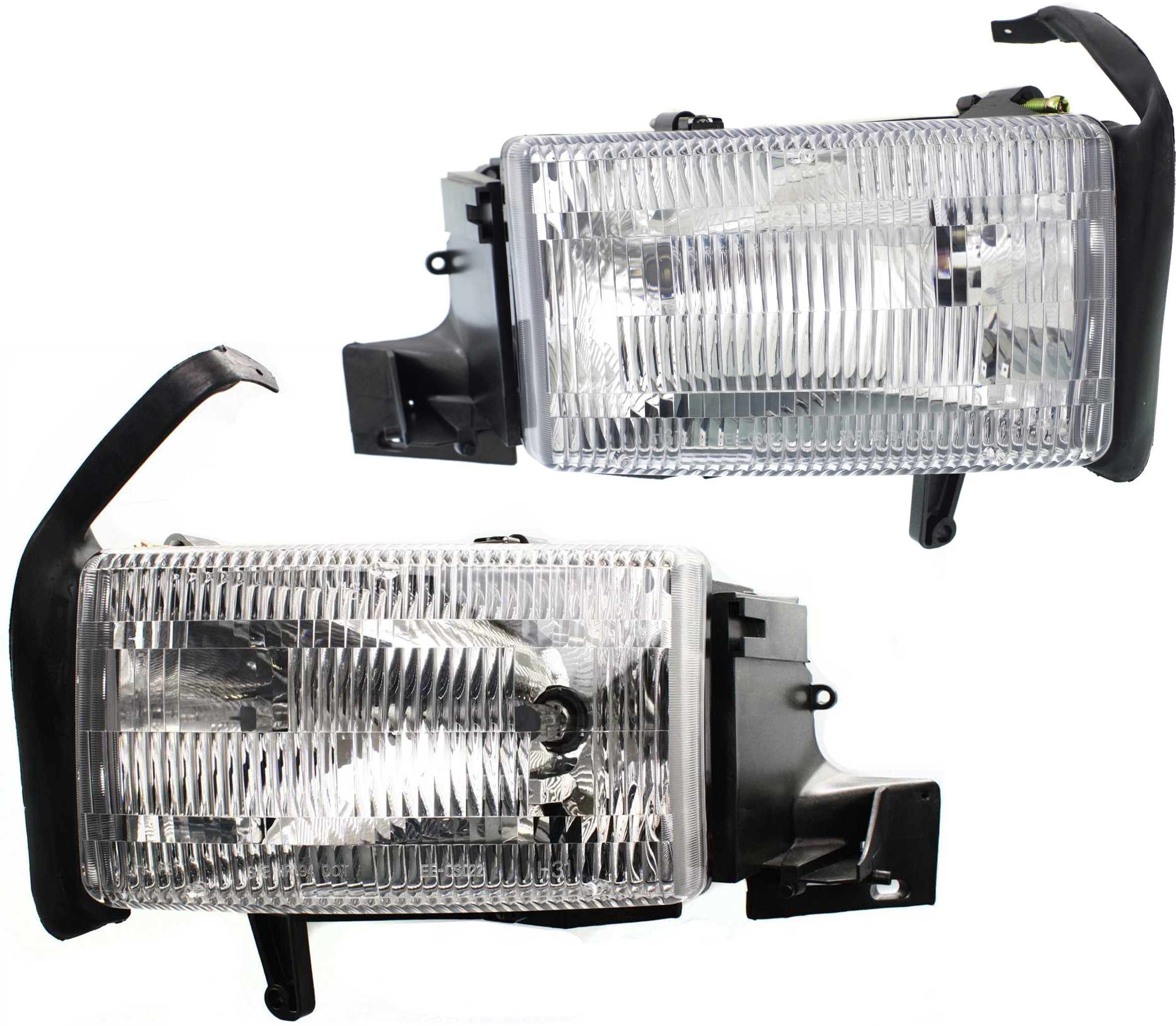 AM RAM FULLSIZE P U 94-02 HEAD LAMP RH AND LH Assembly Halogen w o Corner Light Old Body Style 99-02 w o Sport Package SKU SET 9355 OEM 55054780AH PFM 55054781AF PFM