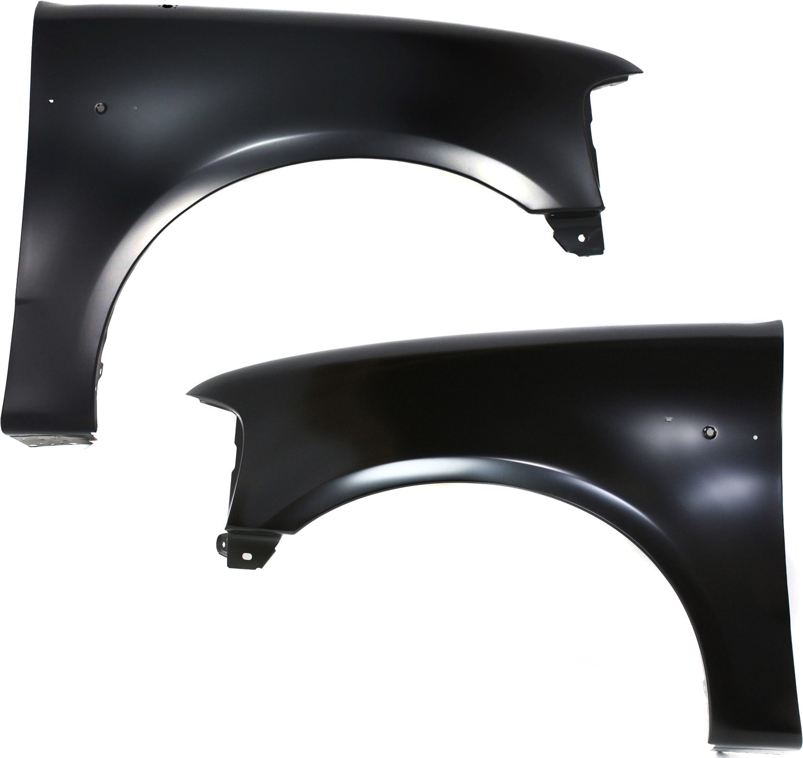 AM F SERIES 97-04 FRONT FENDER RH AND LH Primed w o Wheel Opening Molding Holes SKU SET 9836 Partslink FO1241191 FO1240191 OEM 2L3Z16005BA 2L3Z16006BA
