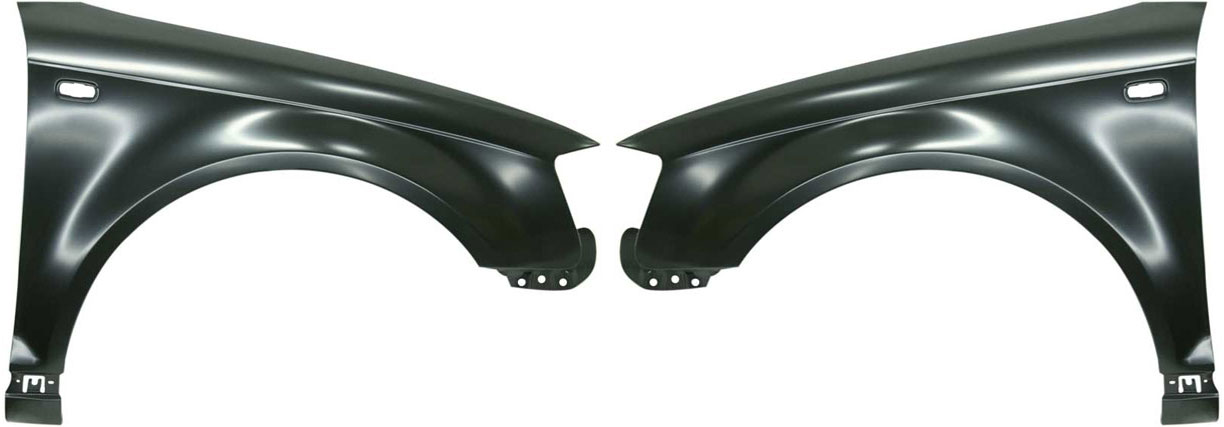 AM A3-06-08 FRONT FENDER RH AND LH Primed Steel w Side Marker Light Holes SKU SET A220113 Partslink AU1241120 AU1240120 OEM 8P0821106F 8P0821105F