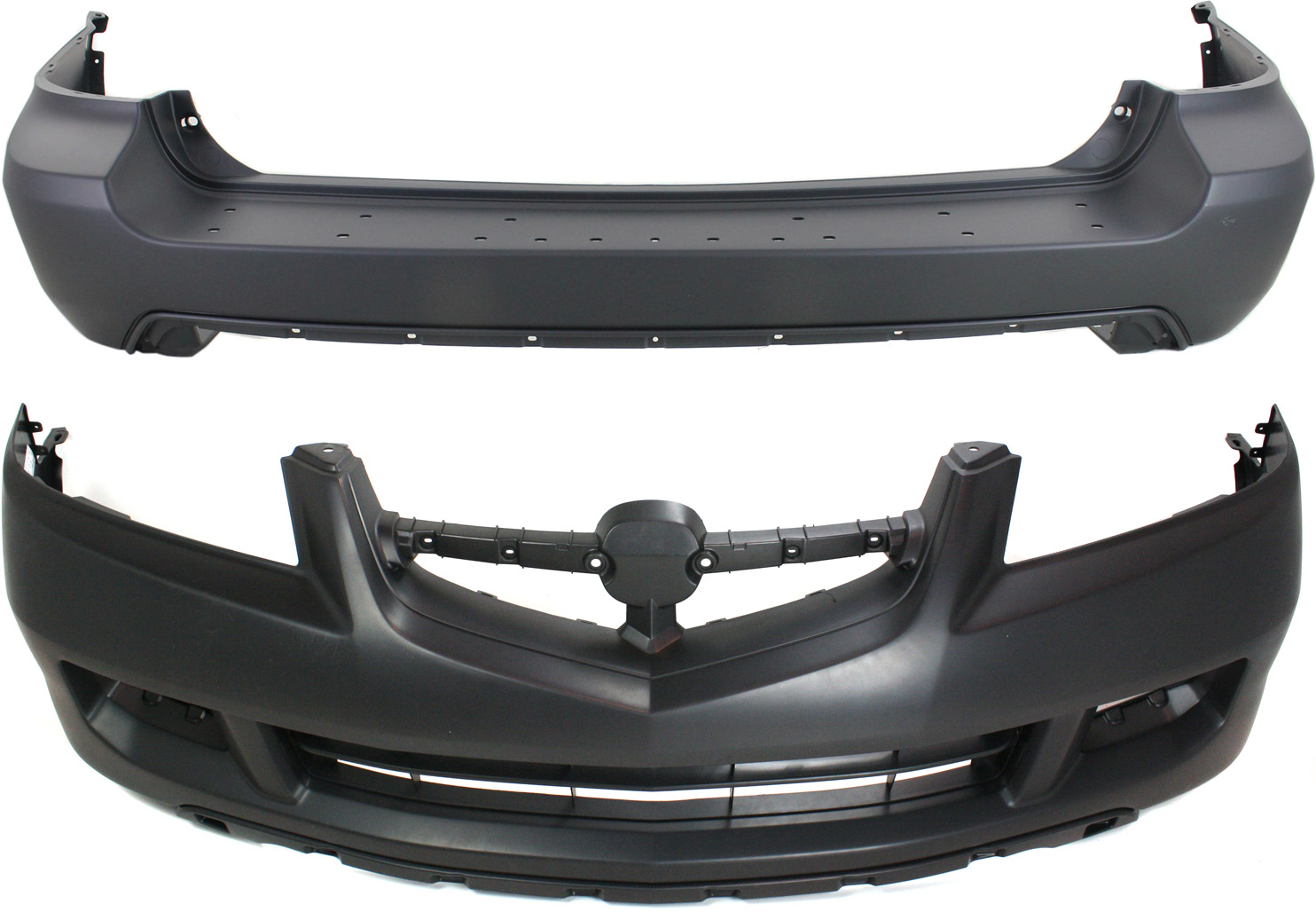 AM MDX 04-06 FRONT AND REAR BUMPER COVER Primed SKU SET ARBA010302P 2 Partslink AC1000150 AC1100147 OEM 04711S3VA80ZZ 04715S3VA80ZZ