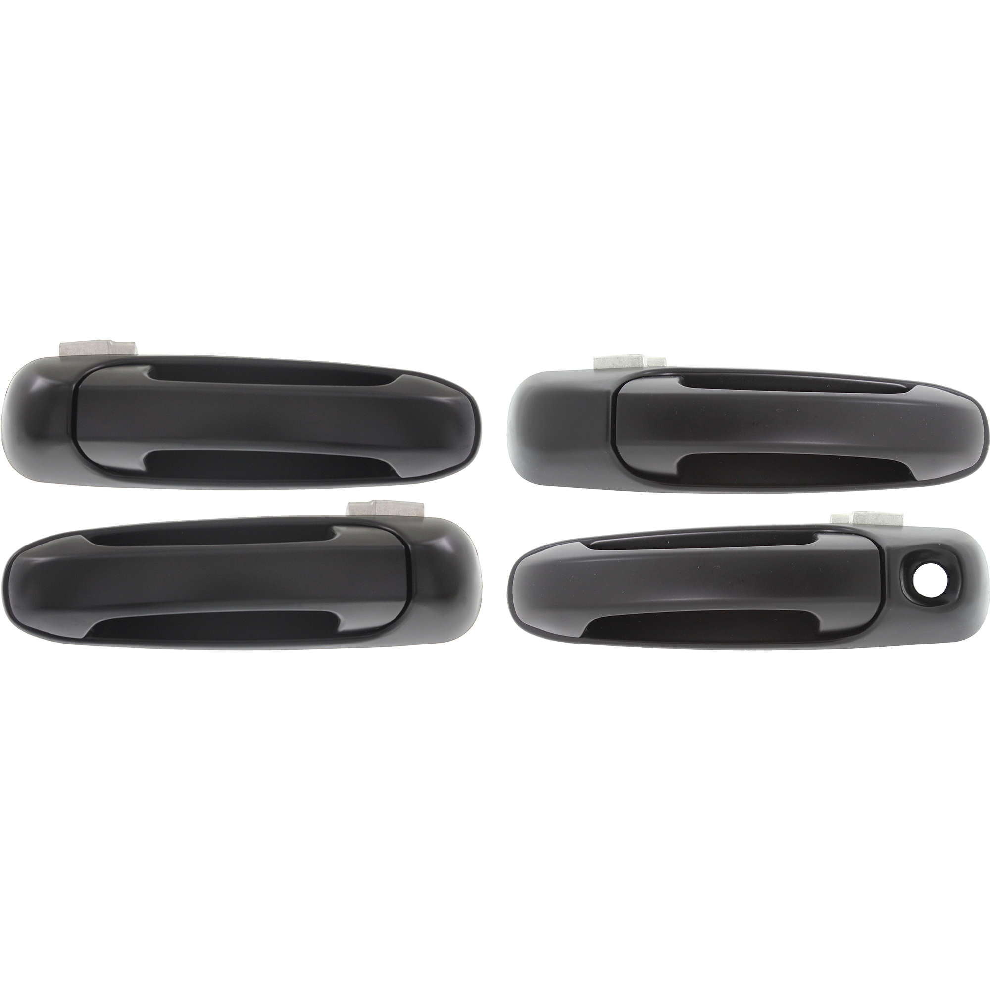 AM DODGE FULL SIZE P U 02-09 DAKOTA 05-11 FRONT AND REAR EXTERIOR DOOR HANDLE RH AND LH Smooth Black Front RH w Keyhole Rear RH and LH w o Keyhole SKU SET ARBD462145-4 Partslink FDH010030 FDH010029 OEM 55275948AB PFM 55275684AB PFM