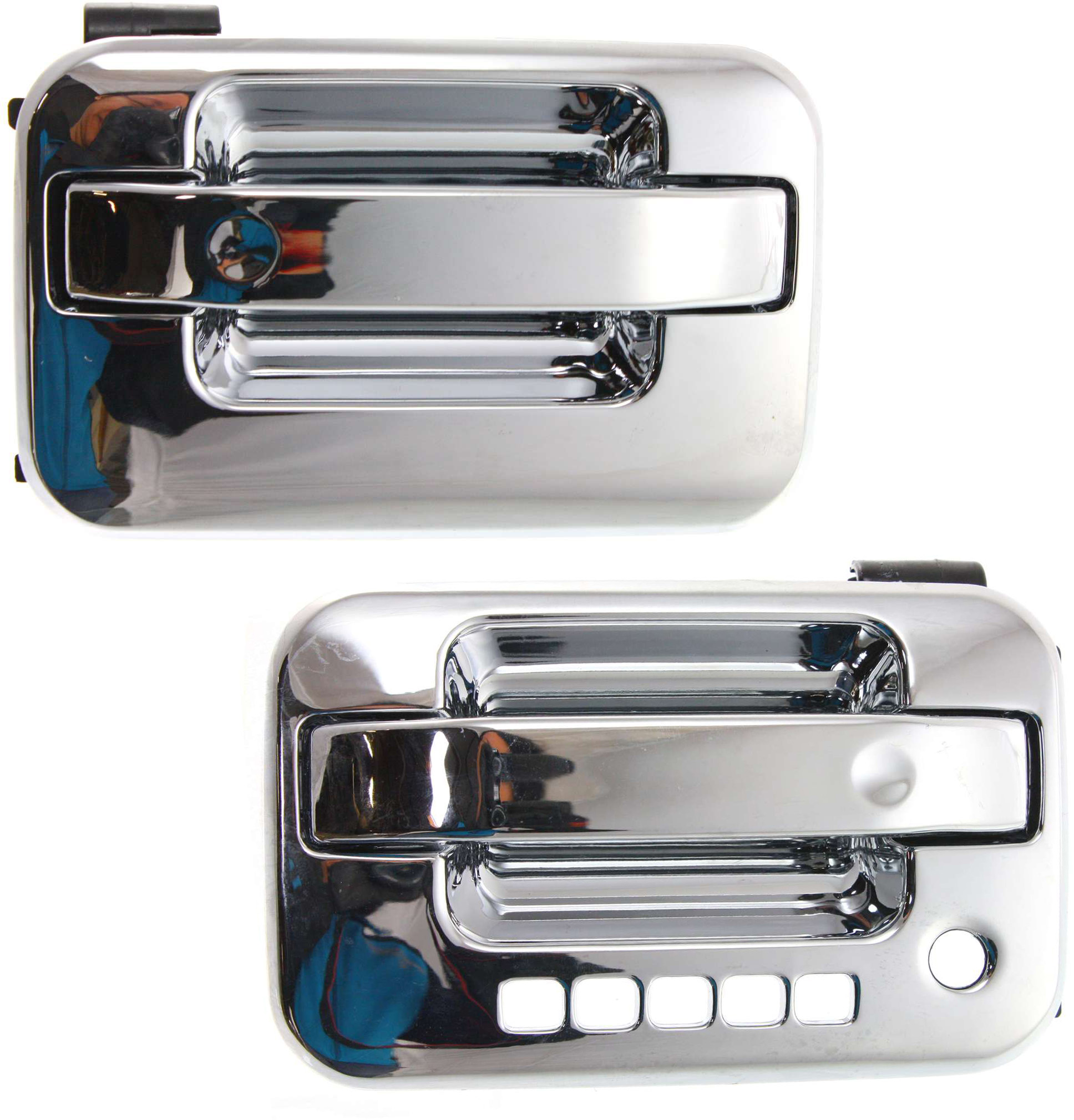AM F 150-04-14 MARK LT 06-08 FRONT EXTERIOR DOOR HANDLE RH AND LH Chrome RH w o Keyhole LH w Keyhole and Keypad Hole w Plastic Connector SKU SET ARBF462115C Partslink FDH010122 FDH010119 OEM CL3Z1522404AB PFM 8L3Z1522405A