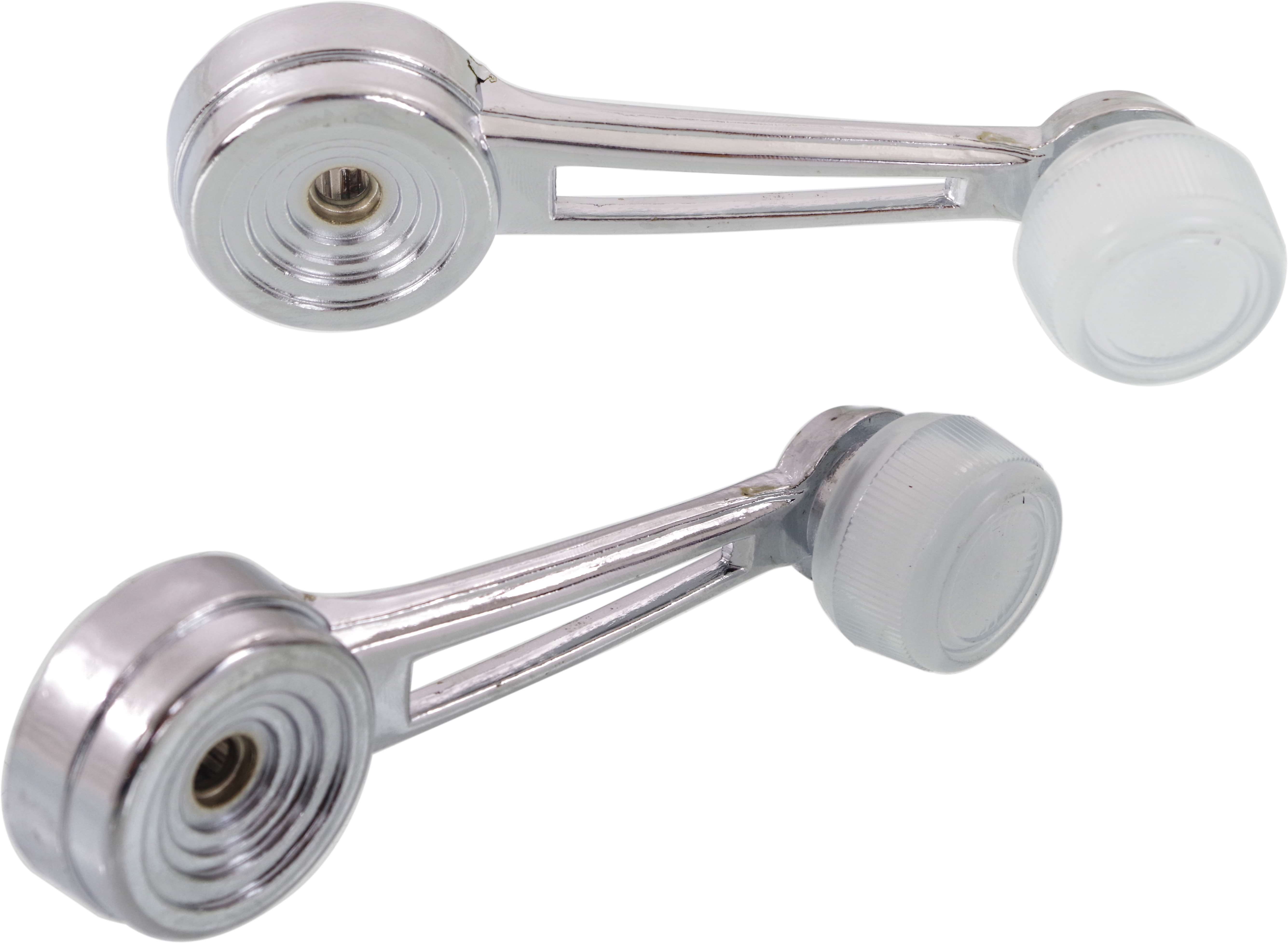 AM F SERIES 73-79 BRONCO 80-86 FRONT WINDOW CRANK RH=LH Chrome Body White Knob Metal SKU SET ARBF463202-2 Partslink FO1354102 OEM D3AZ6523342A