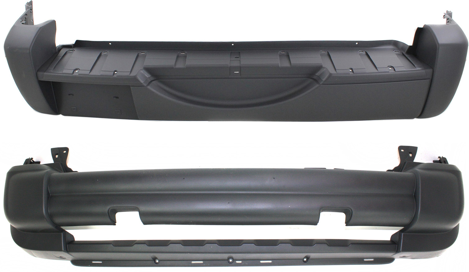 AM LIBERTY 05-07 FRONT AND REAR BUMPER COVER Textured SKU SET ARBJ010302-2 Partslink CH1000454 CH1100405 OEM 5GJ58BDLAE 5JG91CD7AB 5JG91CD7