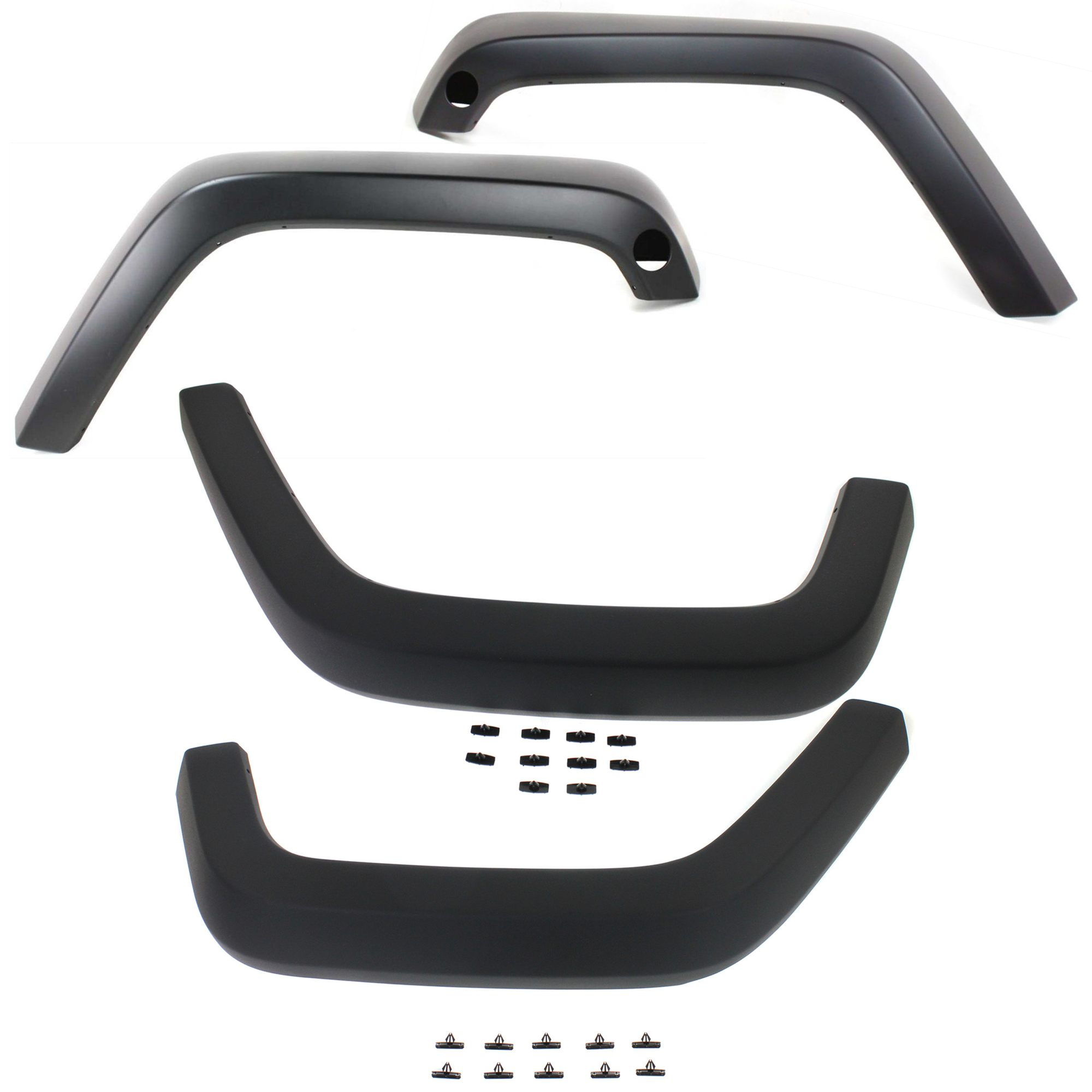 AM WRANGLER 07-17 WRANGLER JK 18-18 FRONT AND REAR FENDER FLARES RH AND LH SKU SET ARBJ221301 A Partslink CH1268108 CH1269108 CH1768107 CH1769107 OEM 5KC87TZZAJ 5KC87TZZAH 5KC86TZZ