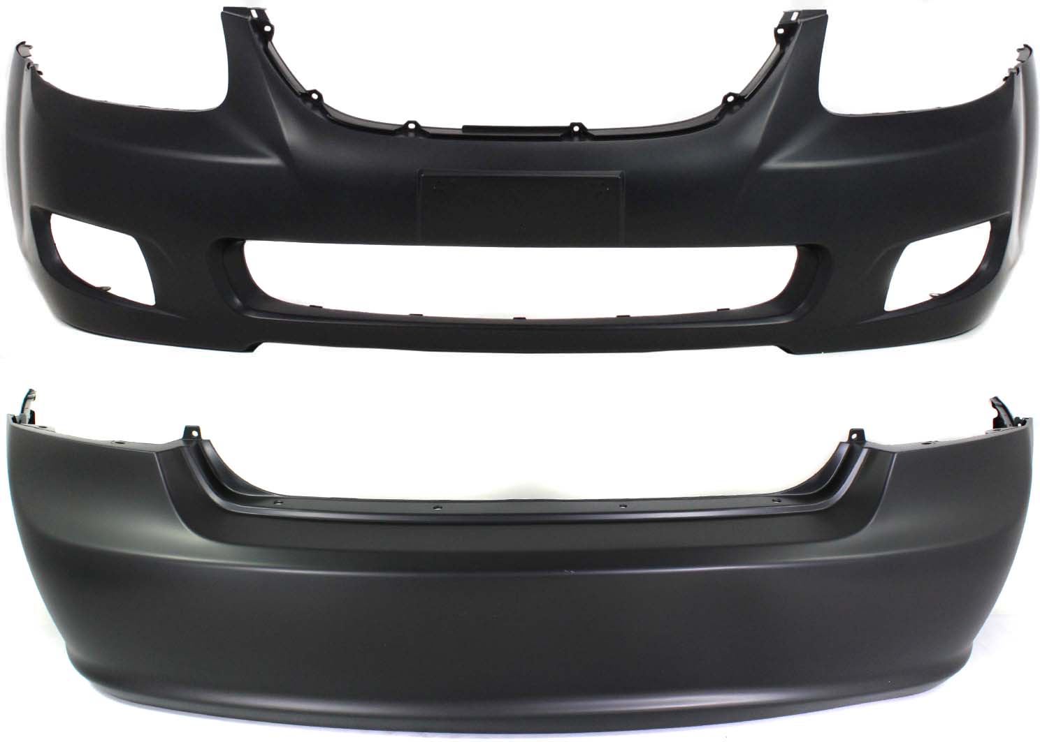 AM SPECTRA 07-09 FRONT AND REAR BUMPER COVER Primed Plastic SKU SET ARBK010302P 2 Partslink KI1000134 KI1100136 OEM 865112F501-866112F500
