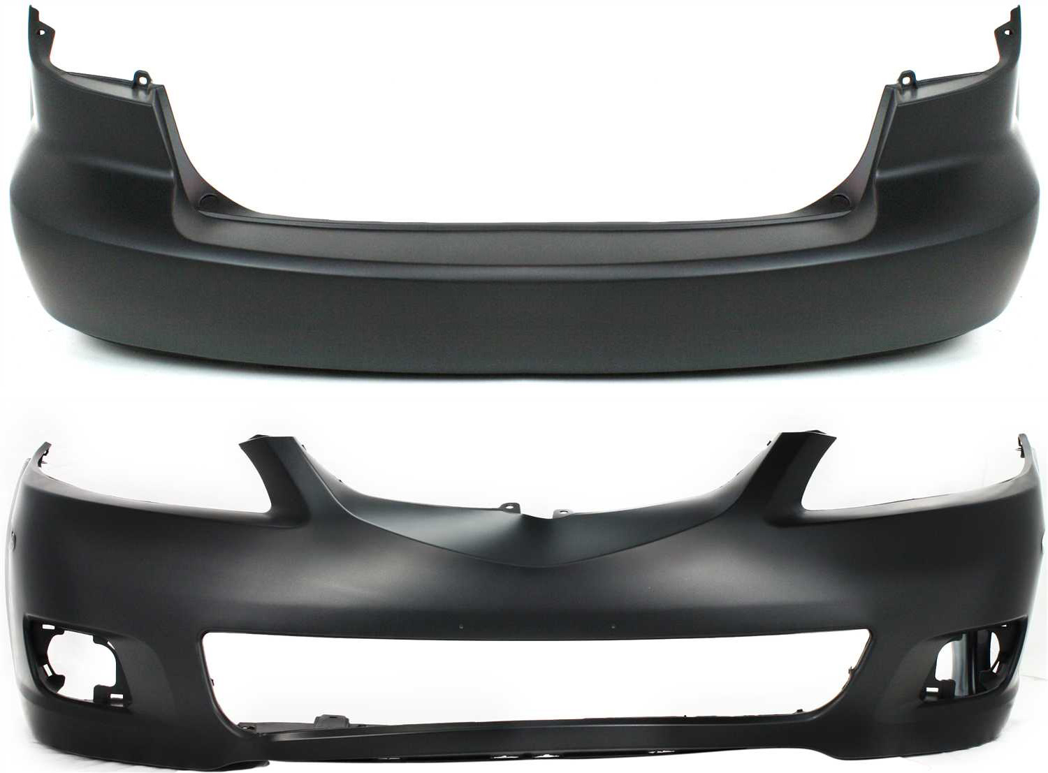 AM MAZDA 6-06-08 FRONT AND REAR BUMPER COVER Primed w o Turbo Hatchback Sedan SKU SET ARBM010303P 2 Partslink MA1000218 MA1100193 OEM GPYA50031ABB GPYA50221BB