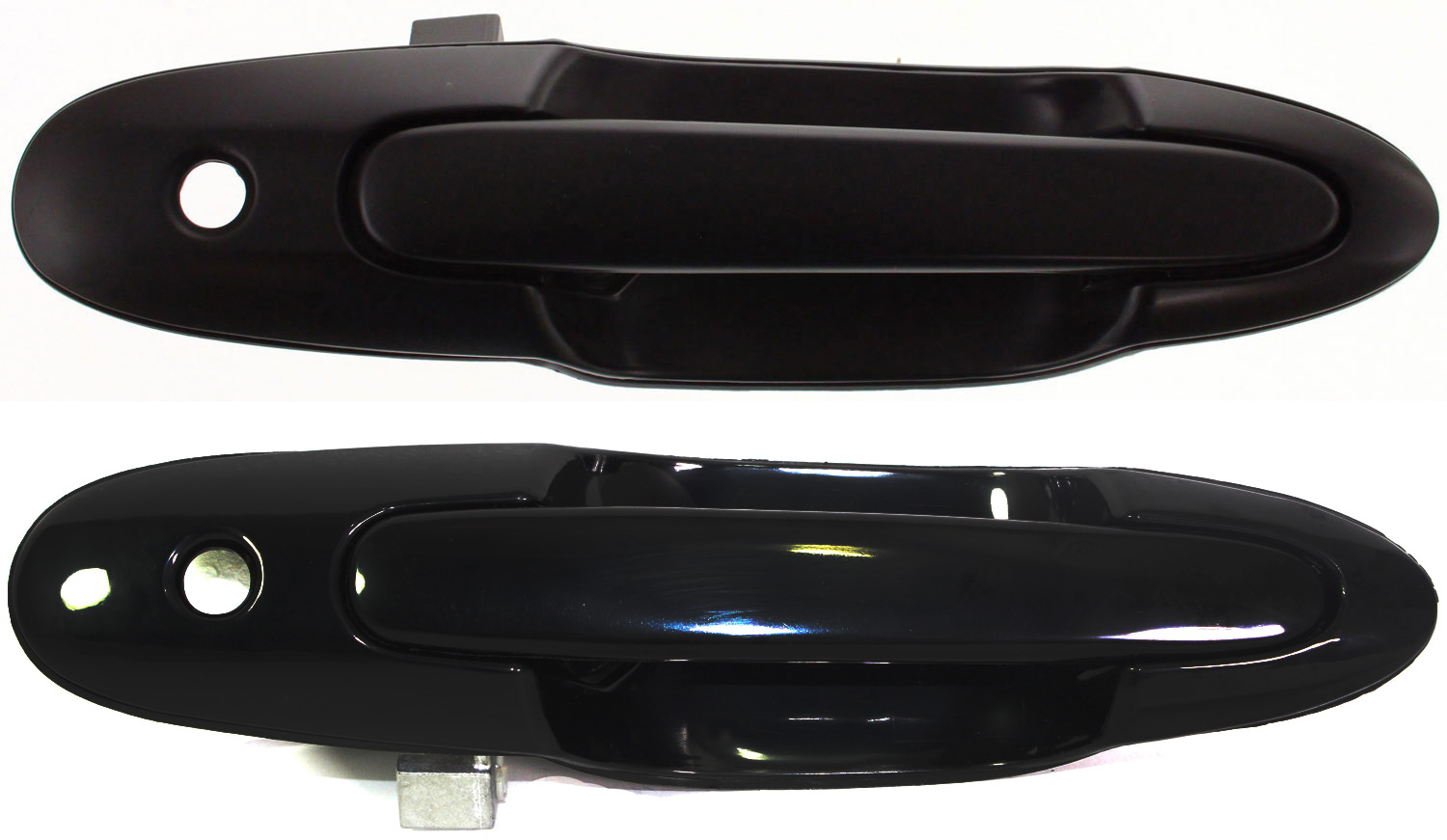 AM MPV 00-06 FRONT EXTERIOR DOOR HANDLE RH AND LH Smooth Black w Keyhole Plastic SKU SET ARBM462113 Partslink MA1310117 OEM LC7058410D LC7058410E LC705941