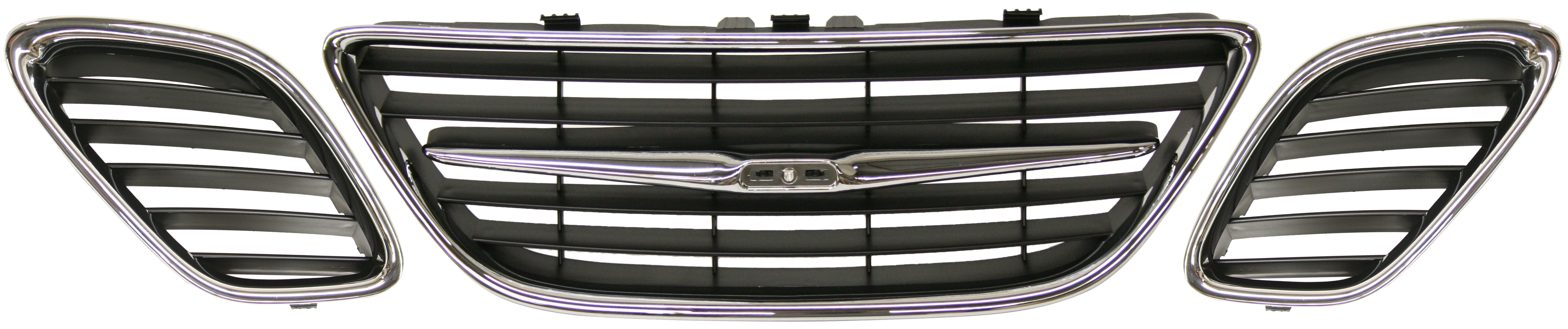 AM SAAB 9-3-03-07 GRILLE Set of 3 Center and Outer Chrome Shell Painted Black Insert Convertible Sedan SKU SET ARBS070103-3 Partslink SB1200102 SB1200103 SB1200104 OEM 12797998-12797999-12797997