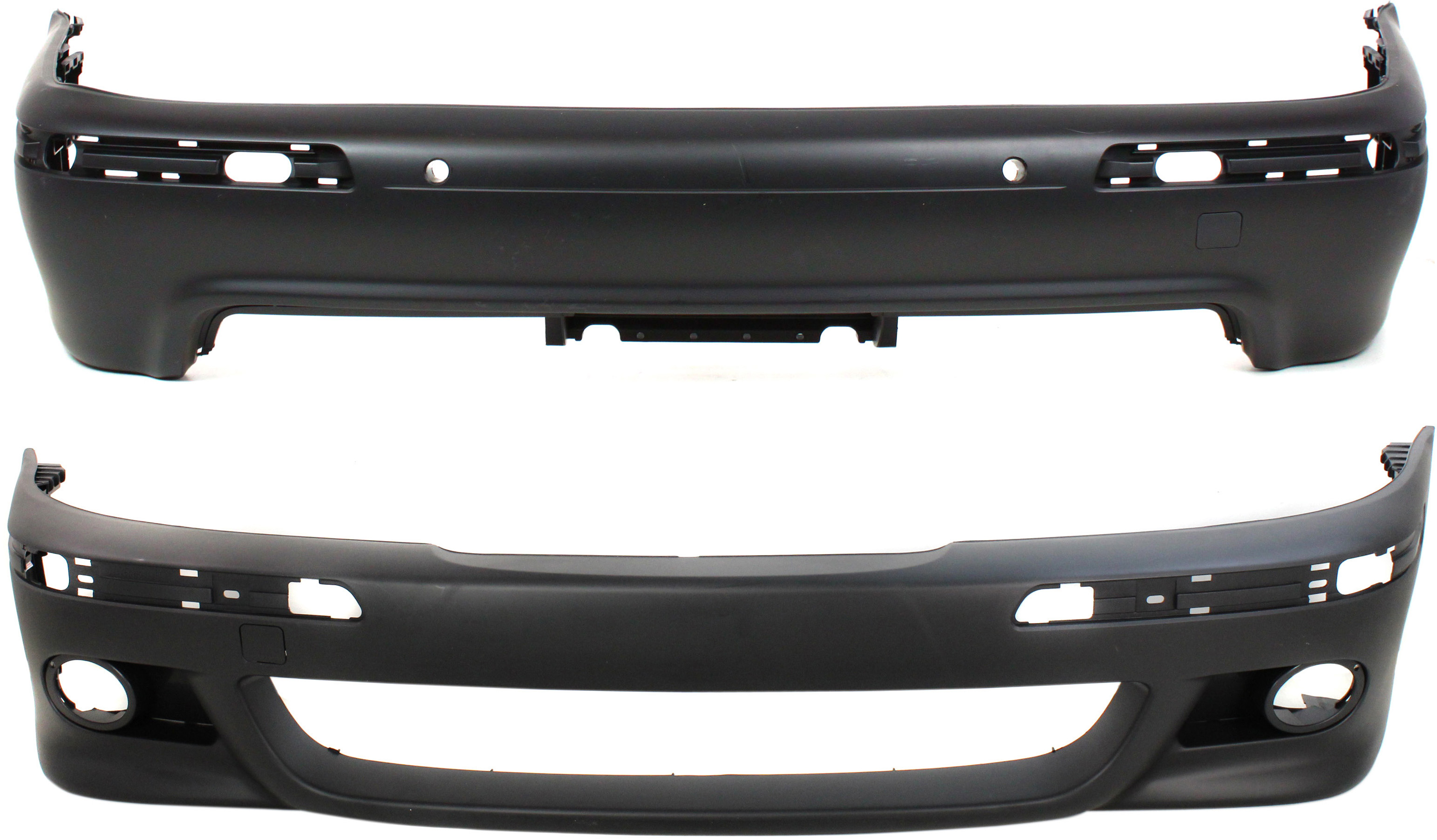 AM M5-00-03 FRONT AND REAR BUMPER COVER Set of 2 Primed with PDC Snsr Holes SKU SET B010321-2 Partslink BM1000142 BM1100122 OEM 51117894377-51122498489