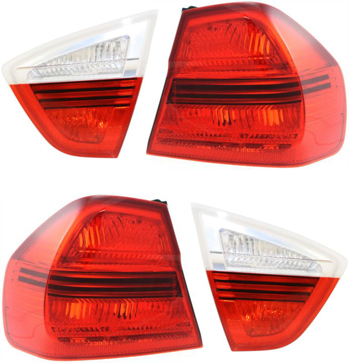 AM 3 SERIES 06-08 TAIL LAMP RH AND LH Inner and Outer Lens and Housing Sedan SKU SET B730135-4 Partslink BM2803100 BM2802100 BM2801119 BM2800119 OEM 63216937460-63216937459-632171