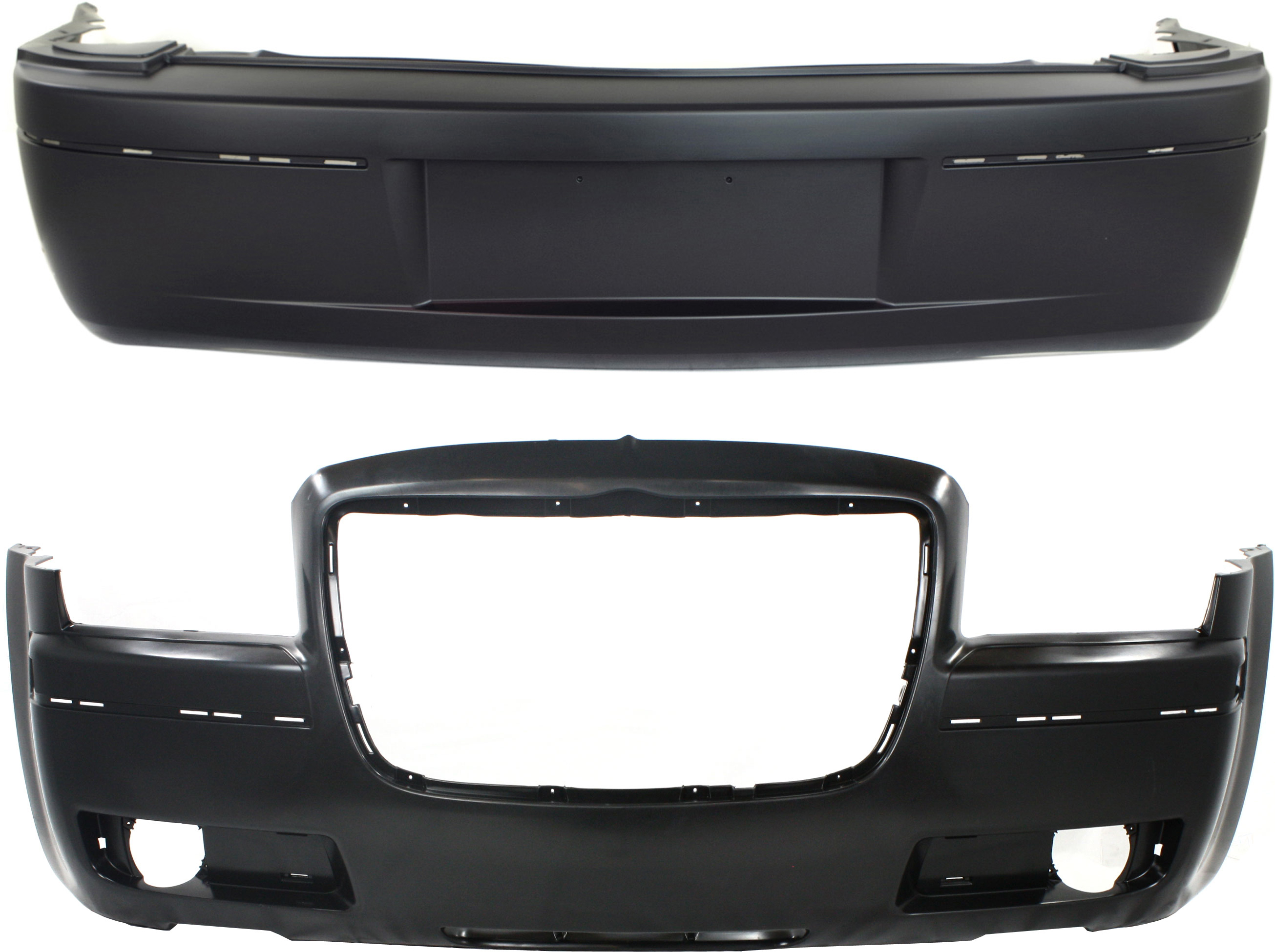 AM CHRYSLER 300-05-10 FRONT AND REAR BUMPER COVER Primed 3.5L Eng SKU SET C010333P 2 Partslink CH1000440 CH1100320 OEM 4805773AD 4805777AC