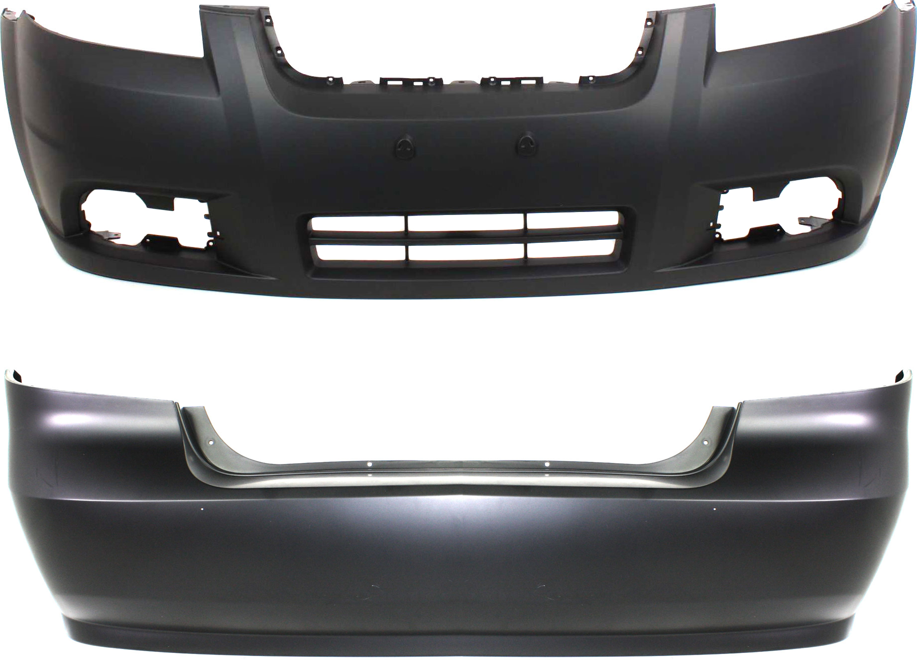 AM AVEO 07-11 FRONT AND REAR BUMPER COVER Primed Sedan SKU SET C010375P 2 Partslink GM1000833 GM1100791 OEM 95978858-96648503