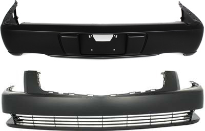 AM DTS 06-11 FRONT AND REAR BUMPER COVER Primed w o Obj Snsr Holes SKU SET C010386P 2 Partslink GM1000814 GM1100777 OEM 20823613-15213397