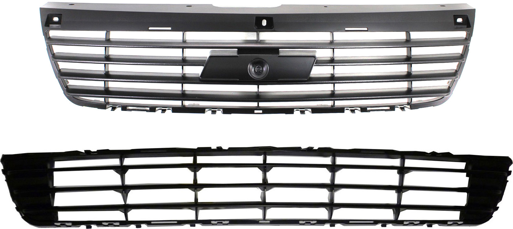 AM MALIBU 06-08 FRONT BUMPER GRILLE Upper and Lower 2 pc kit Black Shell and Insert w Grille Assembly LS LT LTZ Models Includes Classic SKU SET C070182-2 Partslink GM1200537 GM1200558 OEM 15266333-15266336