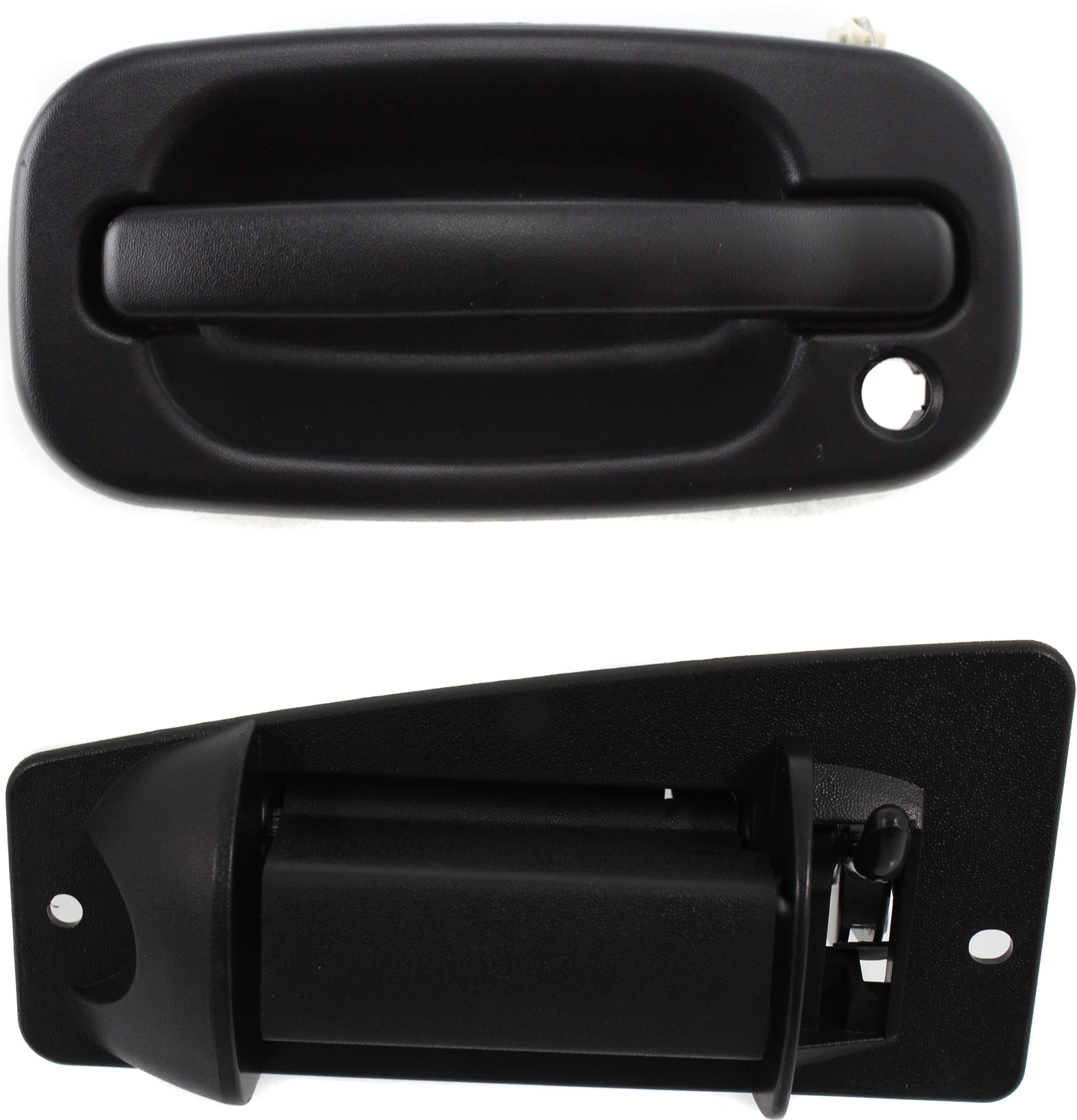 AM SILVERADO SIERRA 99-06 FRONT AND REAR DOOR HANDLE LH Outside Textured Black Lever Textured Black Housing Front LH w Key Hole Rear LH w o Key Hole SKU SET C462126-2 Partslink GM1310129 GM1520115 OEM 15758172-19356468-15034985