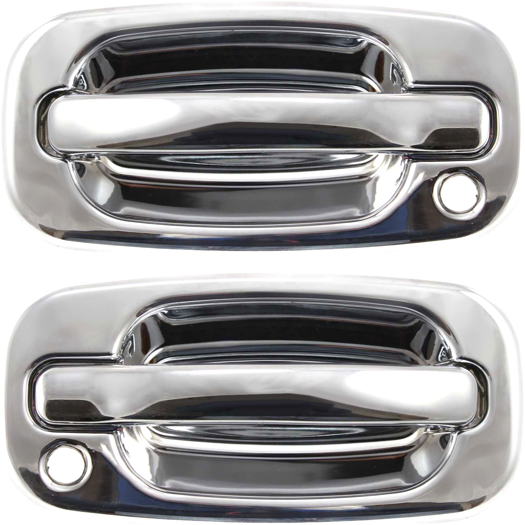 AM SILVERADO SIERRA 99-07 FRONT EXTERIOR DOOR HANDLE RH AND LH All Chrome w Keyhole Includes 2007 Classic SKU SET C462325 Partslink FDH010048 FDH010047 OEM 15745148-15034986-15745149-150