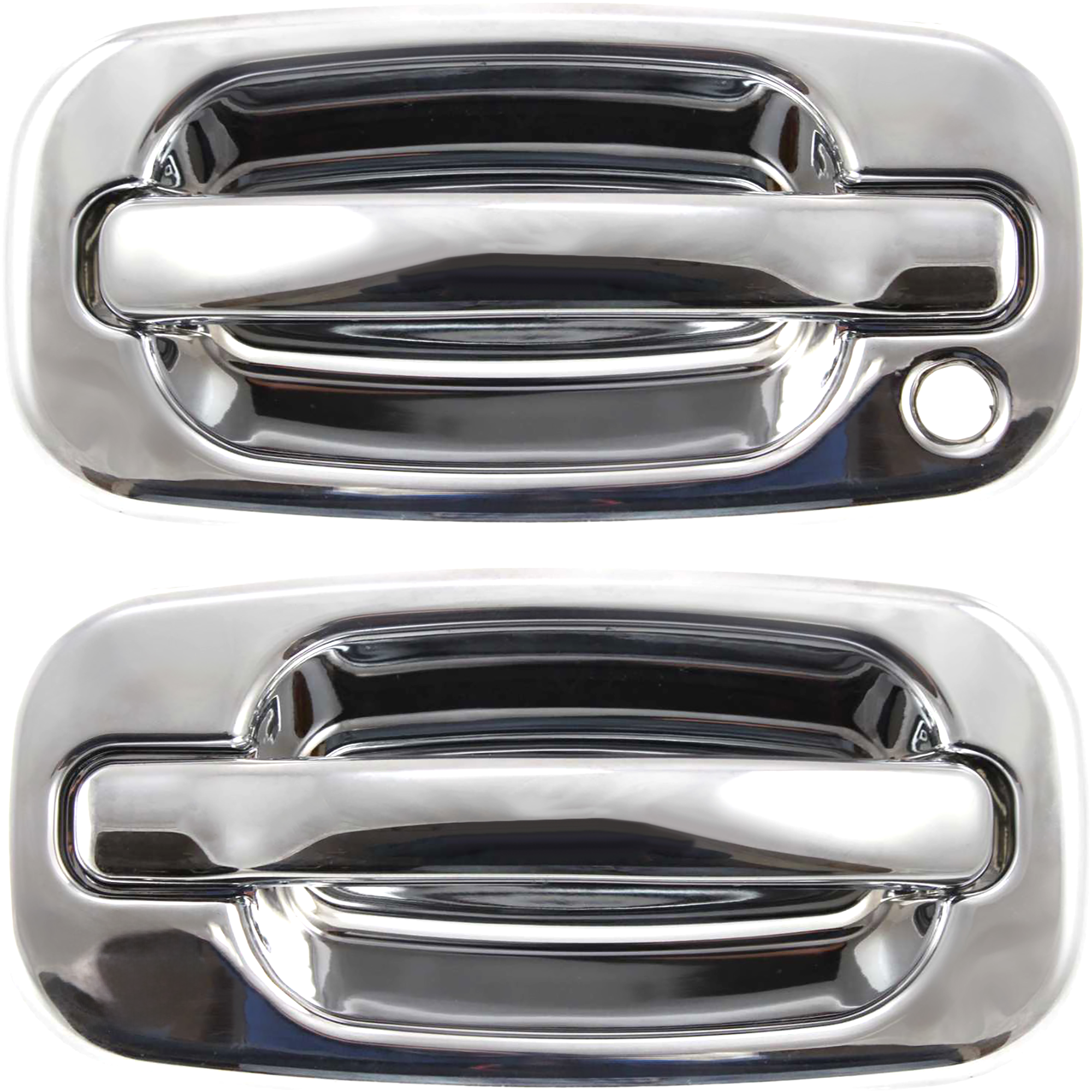 AM SILVERADO SIERRA 99-06 FRONT EXTERIOR DOOR HANDLE RH AND LH All Chrome RH w o Keyhole LH w Keyhole Includes 2007 Classic SKU SET C462327 Partslink FDH010047 OEM 15745149-15034985-15745149 PFM