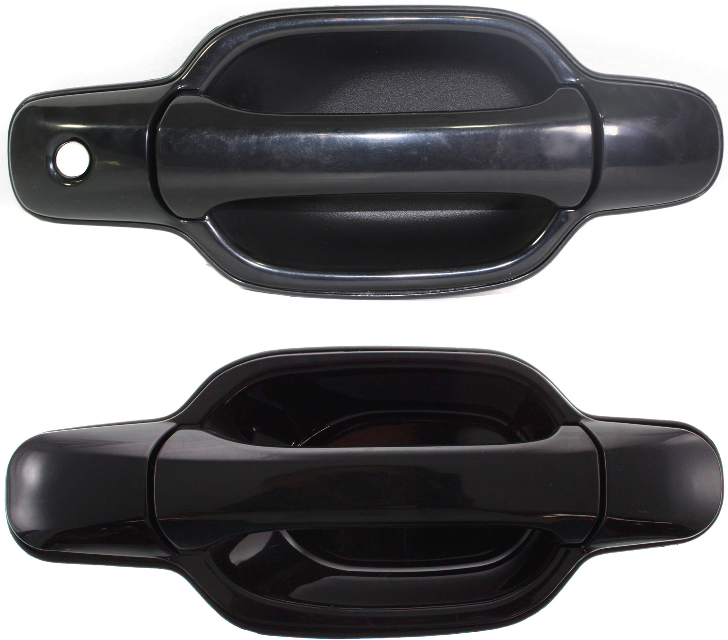 AM CANYON COLORADO 04-12 FRONT AND REAR DOOR HANDLE LH Outside Set of 2 Smooth Black Plastic SKU SET C491348-2 Partslink FDH010053 FDH010055 OEM 20829878-20829880