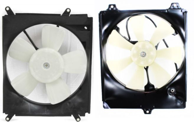 AM CAMRY 95-96 AVALON 95-99 A C RADIATOR AND A C FAN SHROUD ASSEMBLY RH AND LH Single Fan V6 Engine SKU SET CF 054 Partslink TO3115108 TO3115114 OEM 167110A010 PFM 167110A020 PFM