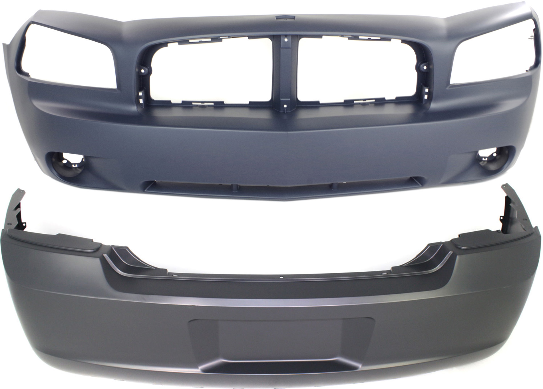 AM CHARGER 07-10 FRONT AND REAR BUMPER COVER Primed SKU SET D010345P 2 Partslink CH1000461 CH1100408 OEM 4806179AE 4806188AD