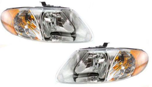 AM CARAVAN 01-07 HEAD LAMP RH AND LH Assembly Halogen w Turn Signal Light Bulb CAPA SKU SET D100101Q