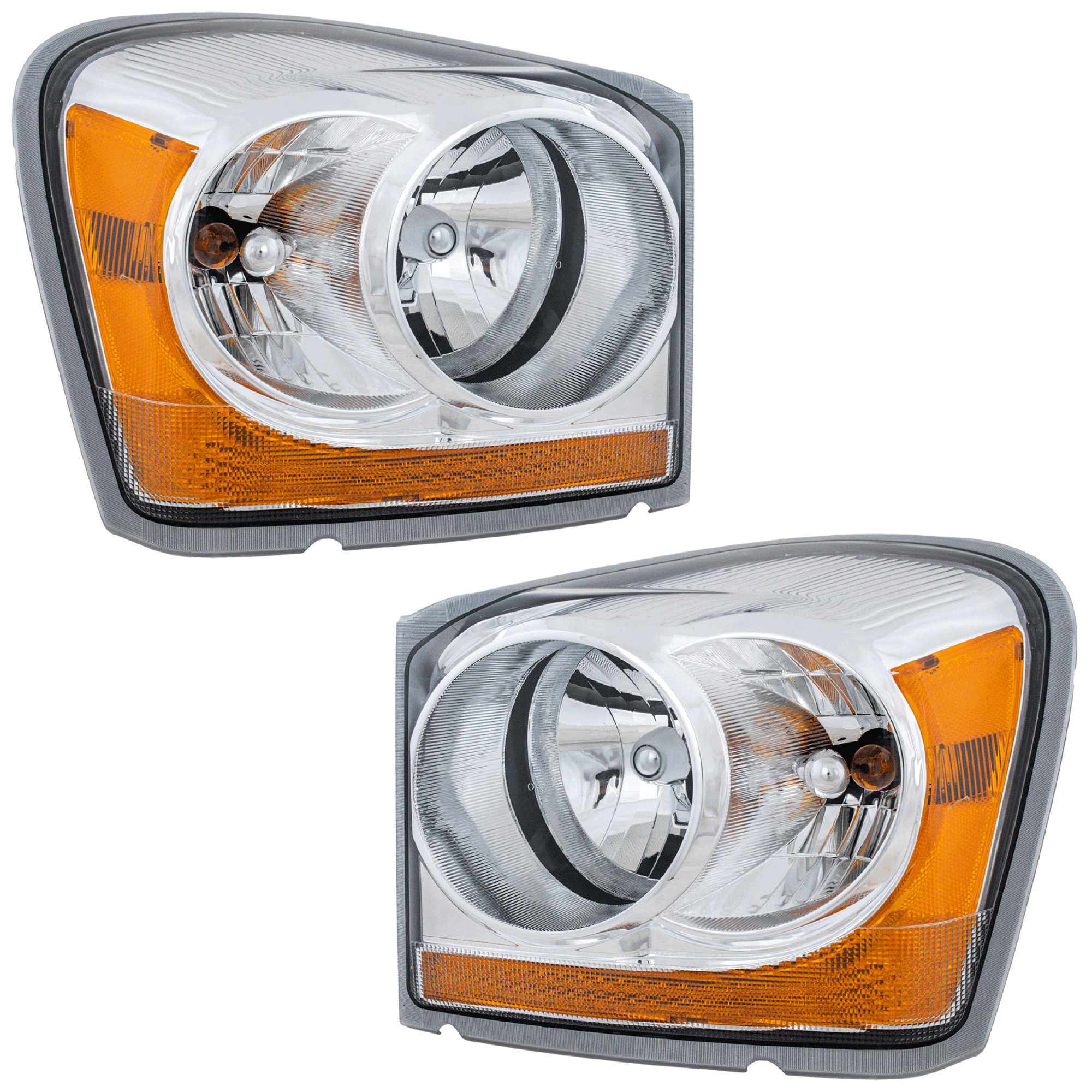AM DURANGO 04-05 HEAD LAMP RH AND LH Assembly Halogen Chrome Interior SKU SET D100123 Partslink CH2502147 CH2503147 OEM 55077720AD 55077721AD