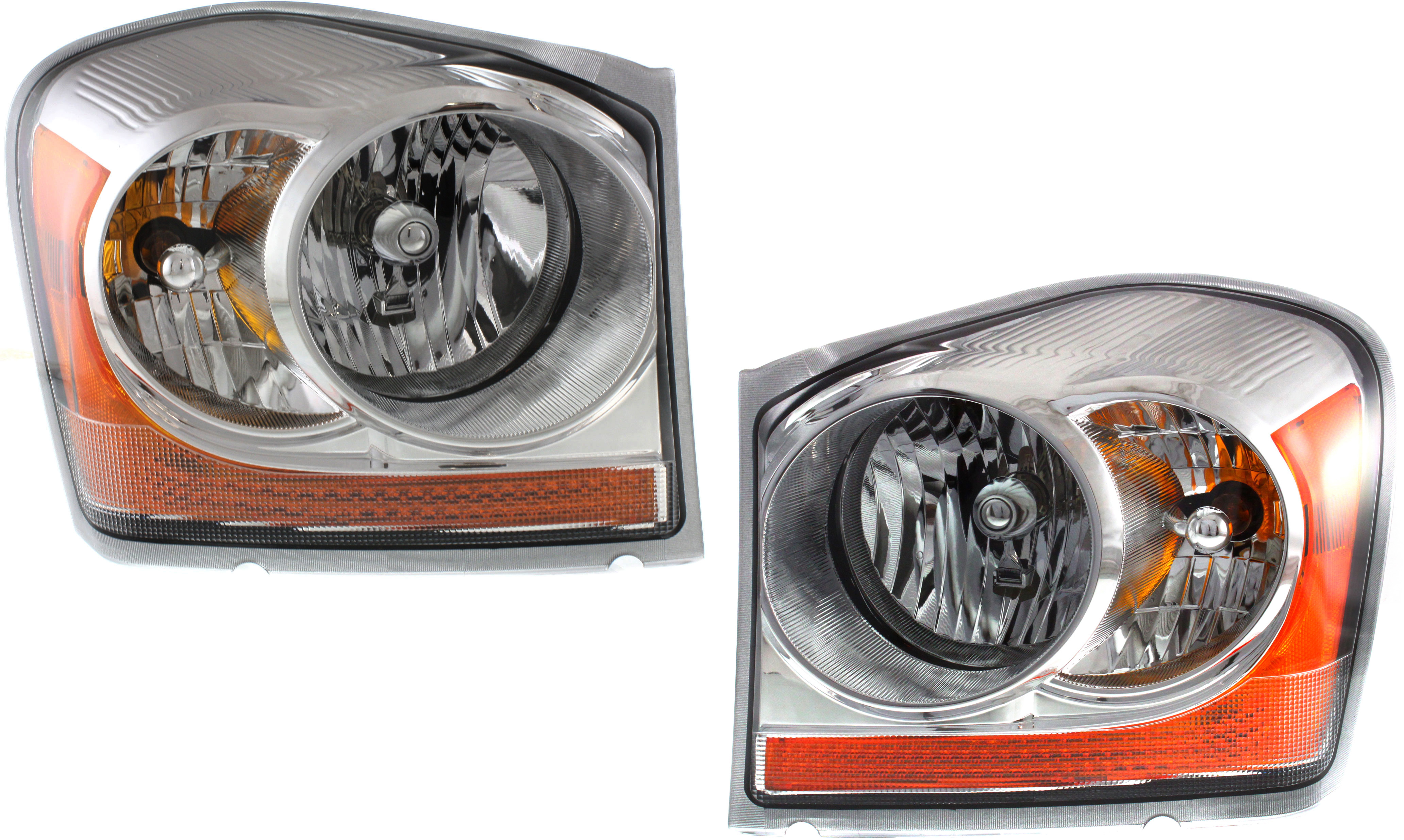 AM DURANGO 06-06 HEAD LAMP RH AND LH Assembly Halogen Chrome Interior SKU SET D100133 Partslink CH2502169 CH2503169 OEM 55077721AE 55077720AE