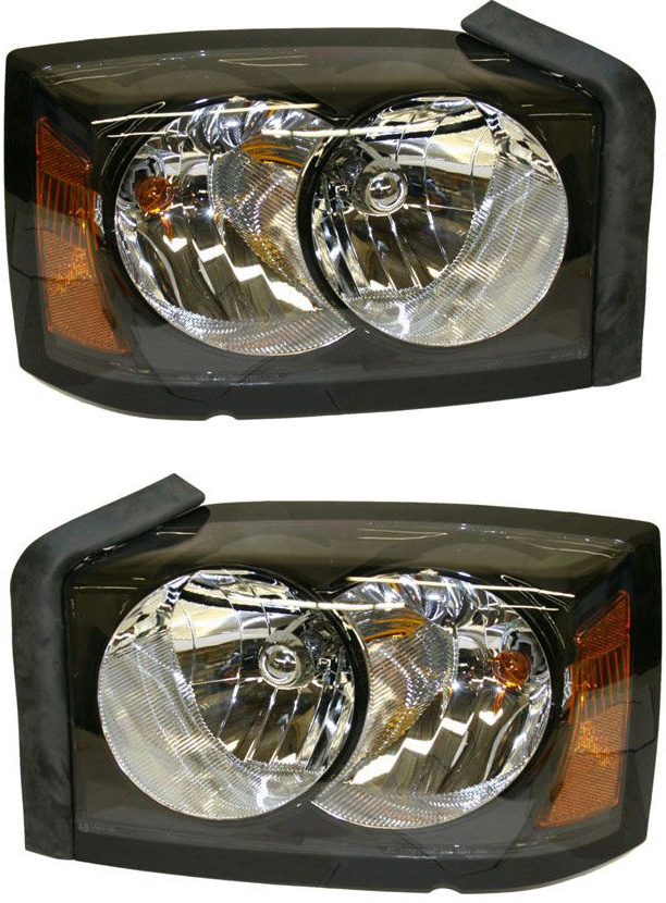 AM DAKOTA 06-07 HEAD LAMP RH AND LH Assembly Halogen Black Interior w o Corner Light Bulb Shield SKU SET D100139 Partslink CH2518116 CH2519116 OEM 55078107AB 55078106AB