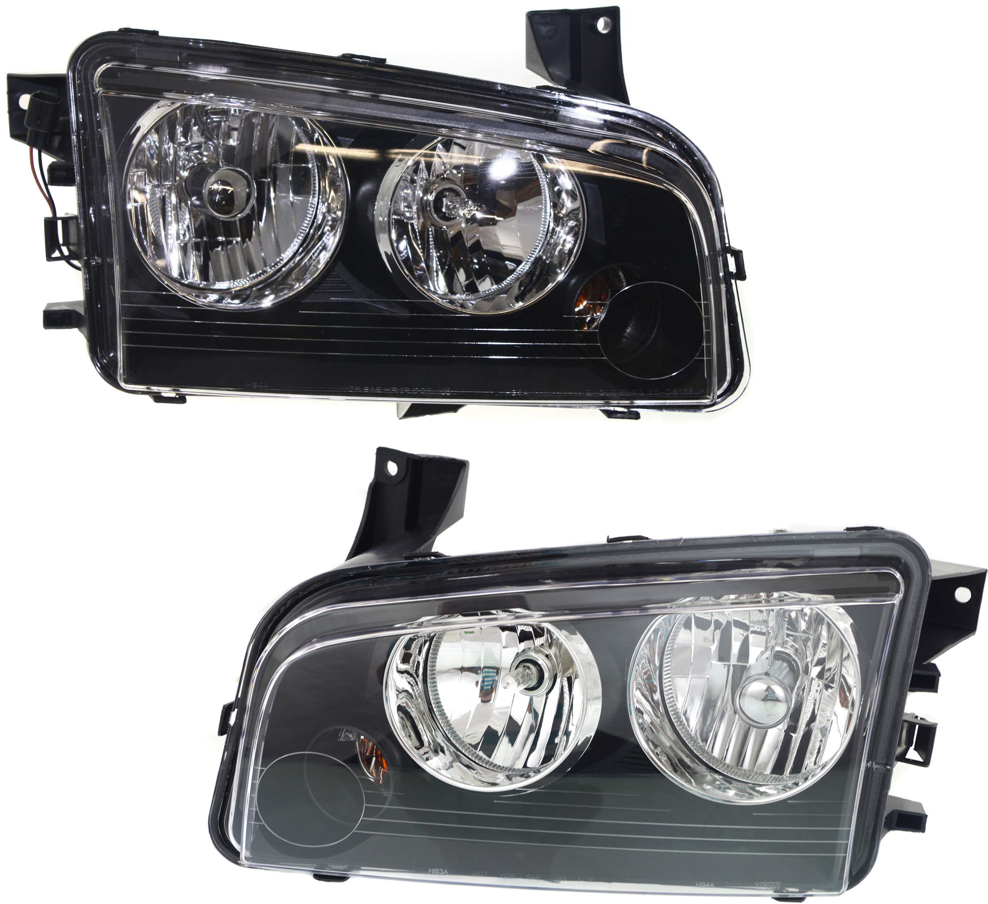 AM CHARGER 07-10 HEAD LAMP RH AND LH Assembly Halogen Black Interior From 11-8-06 SKU SET D100143 Partslink CH2503206 CH2502206 OEM 4806164AK 4806164AJ 4806165AK