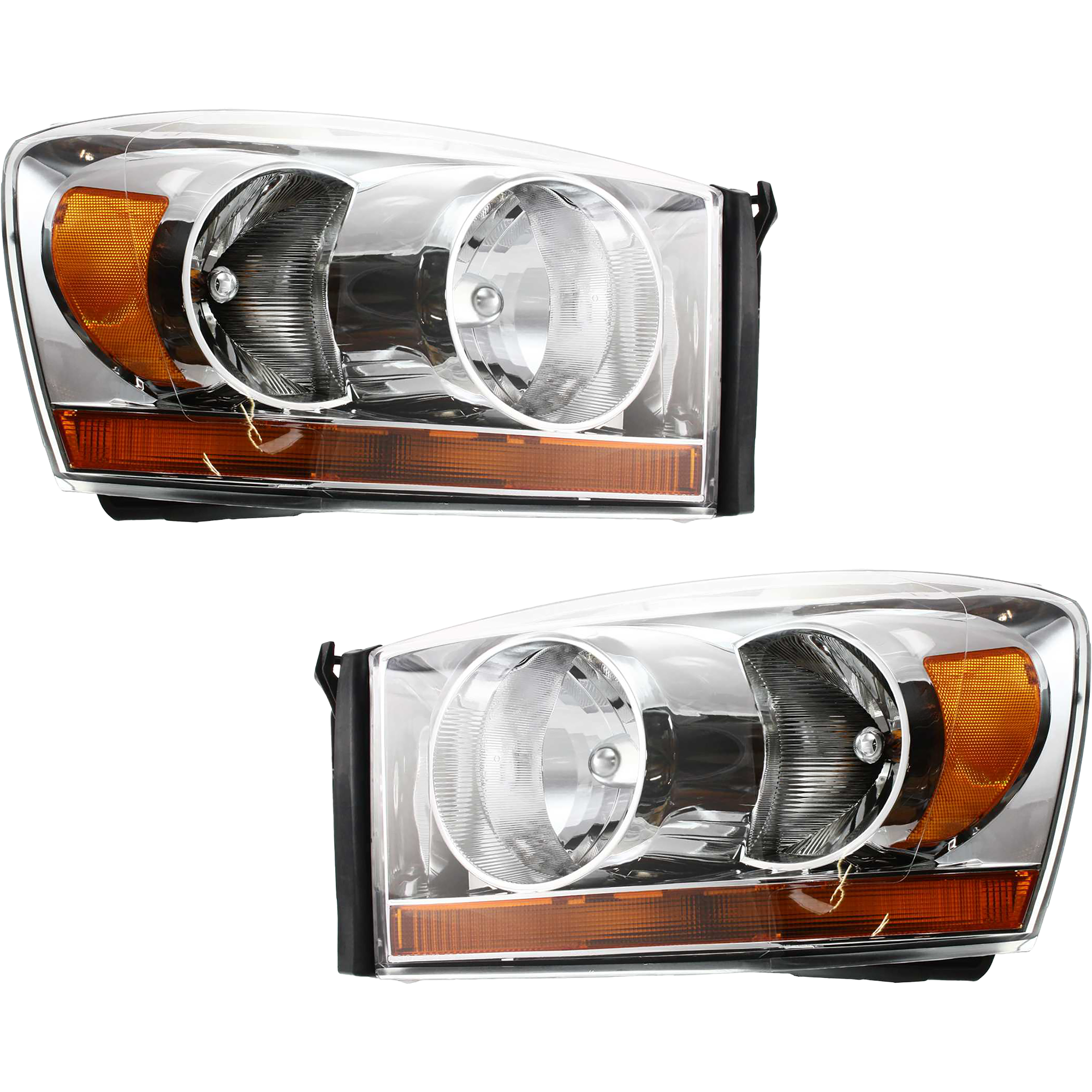 AM DODGE FULL SIZE PICKUP 06-09 HEAD LAMP RH AND LH Assembly Halogen Chrome Interior SKU SET D100145 Partslink CH2518114 CH2519114 OEM 55077795AD PFM 55077794AD PFM